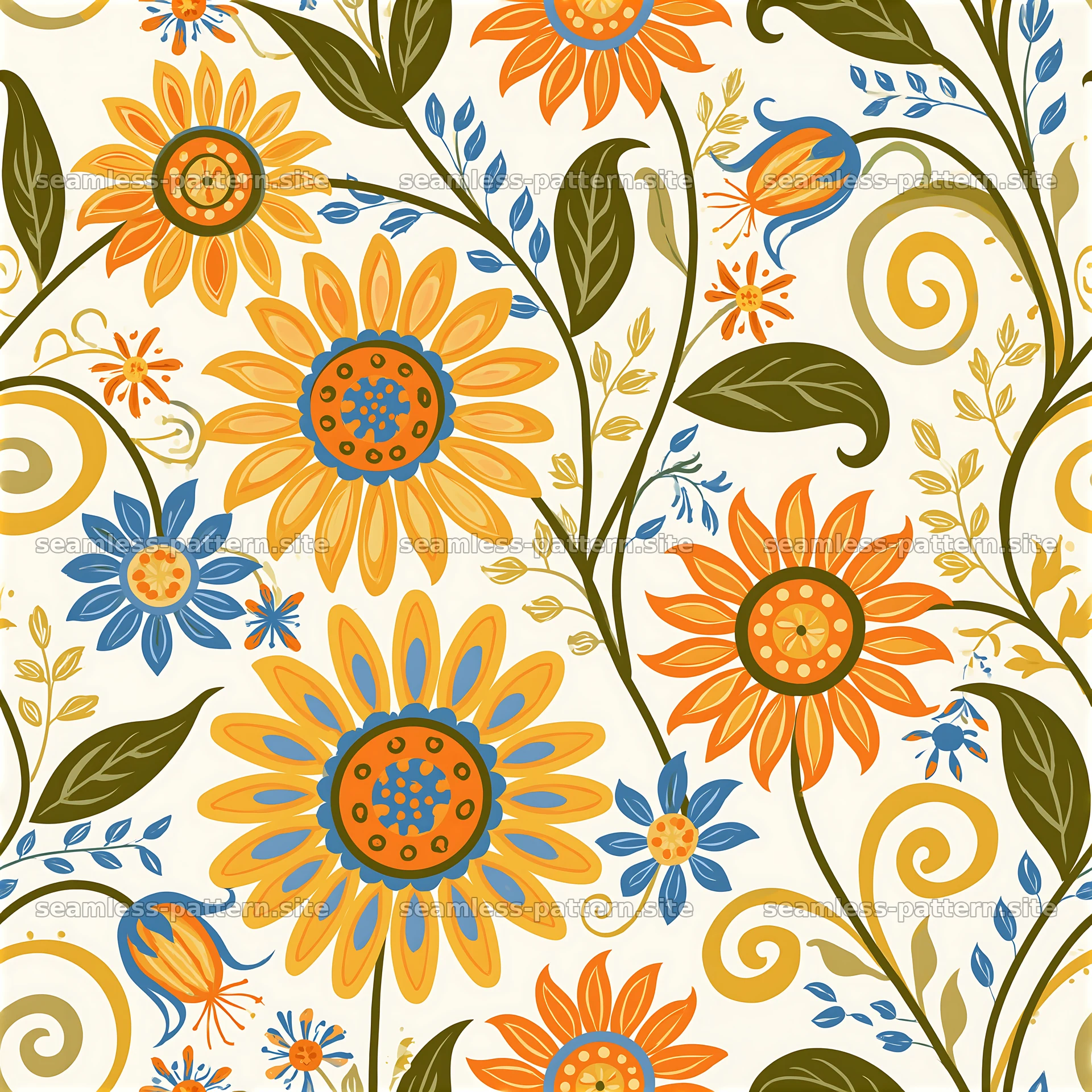Colorful Folk Art Floral Seamless Pattern seamless pattern preview