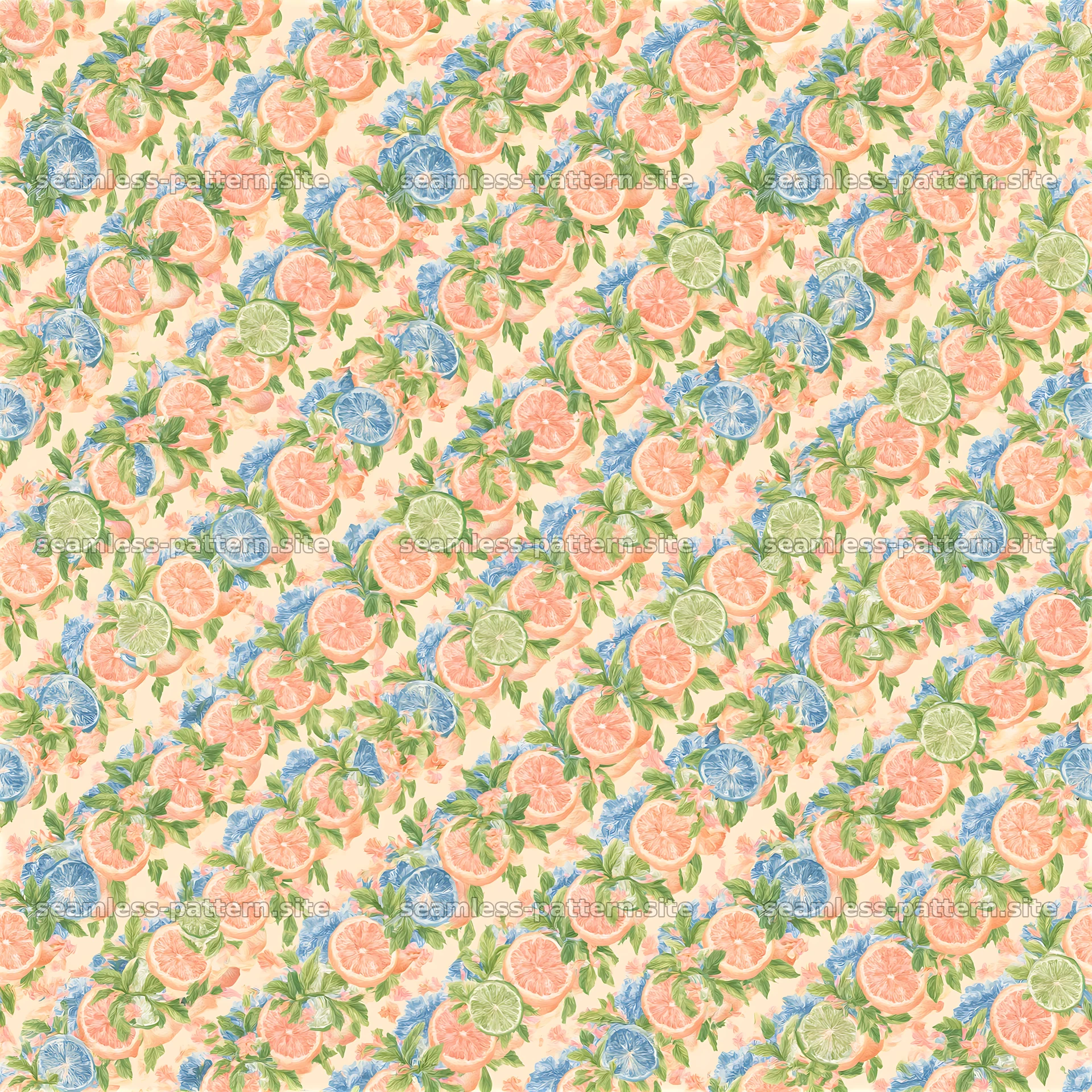 Colorful seamless pattern of citrus fruits with green leaves seamless pattern preview