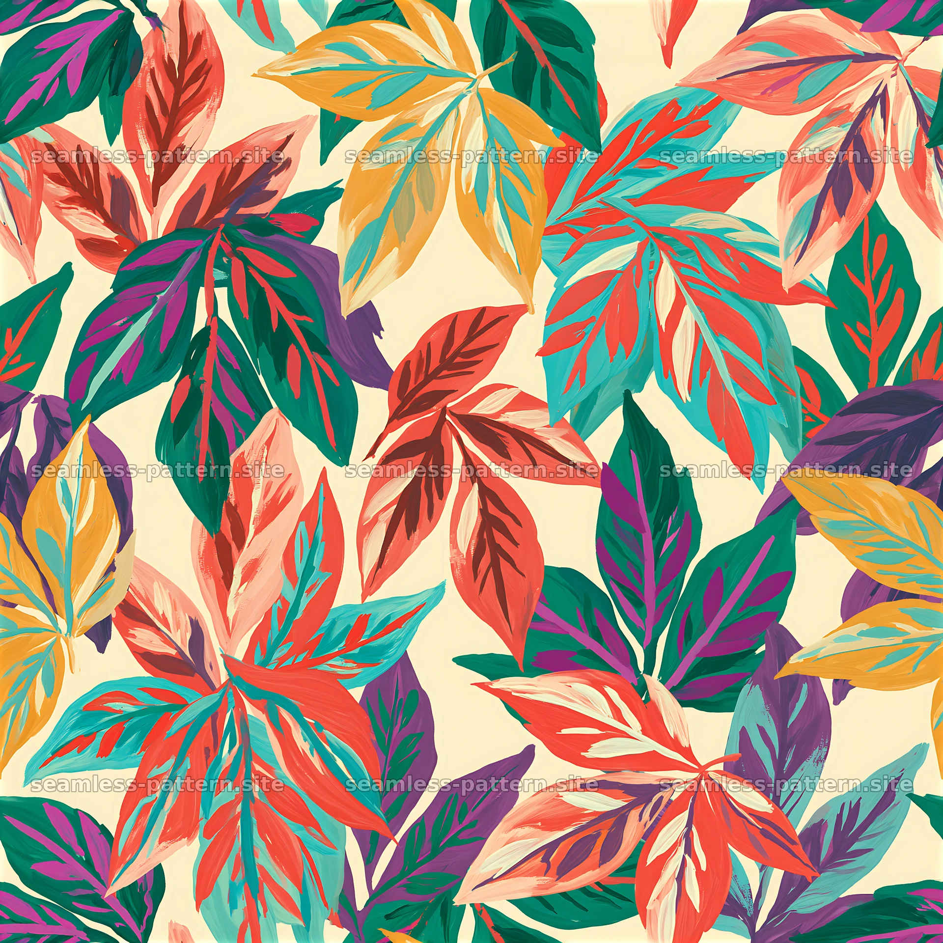 Colorful seamless pattern of leaves in various shades seamless pattern preview