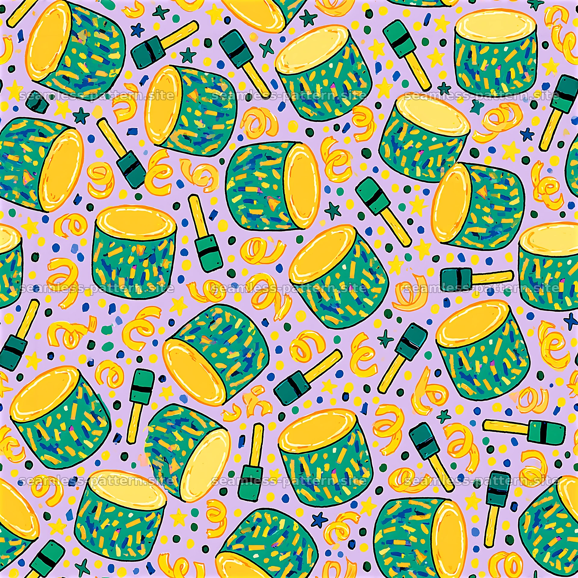 Colorful Hand Drum and Mallet Seamless Pattern seamless pattern preview