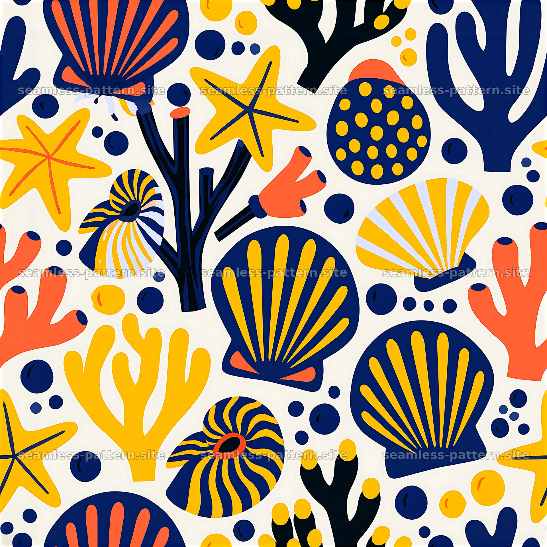 Colorful Hand Painted Nautical Shell and Coral Pattern seamless pattern preview