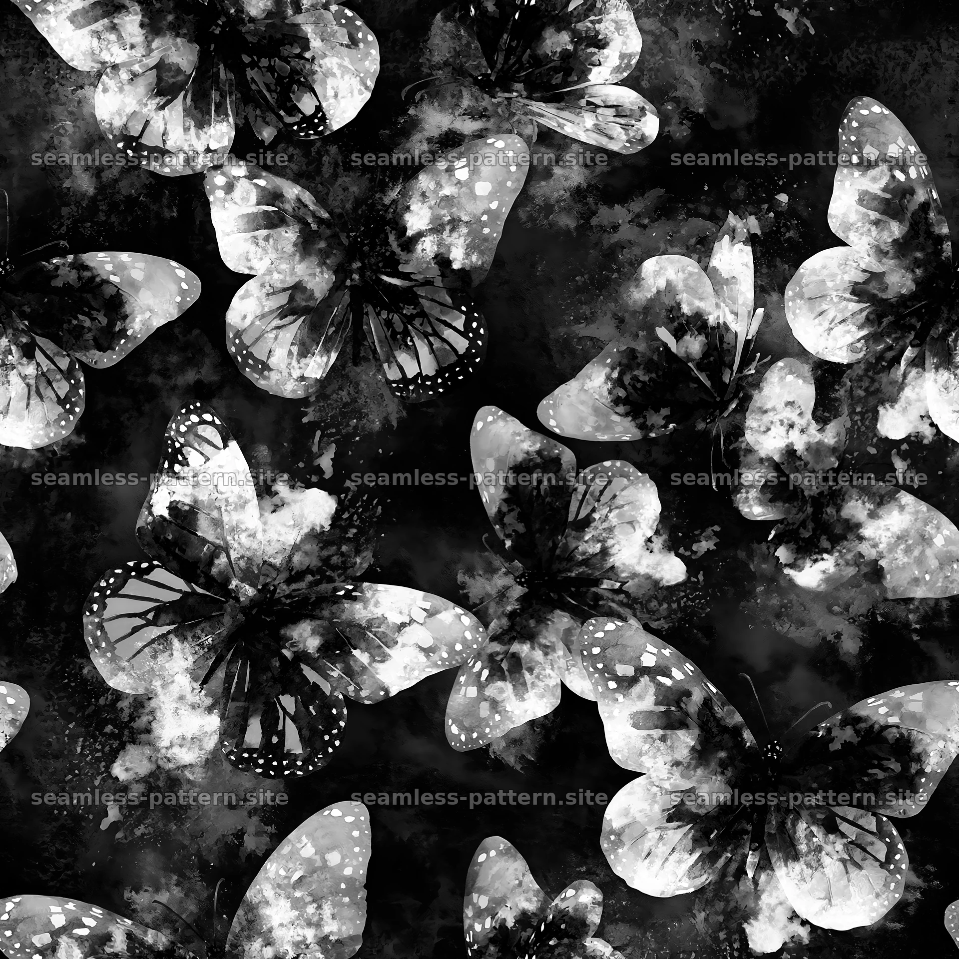 Watercolor butterfly seamless pattern in black and white seamless pattern preview