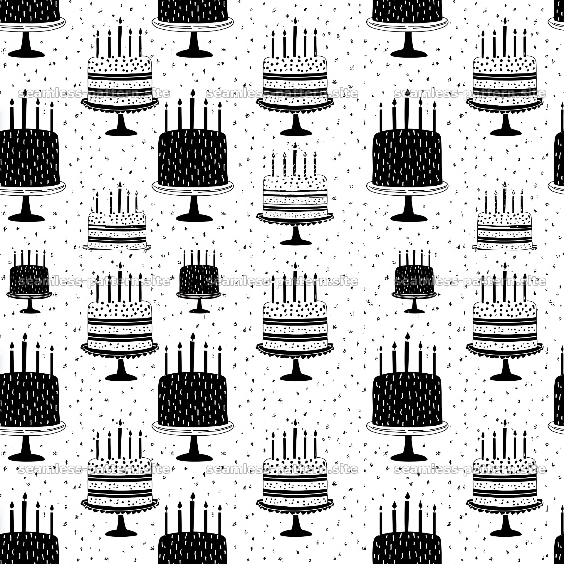 Birthday Cakes and Candles Black and White Seamless Pattern seamless pattern preview