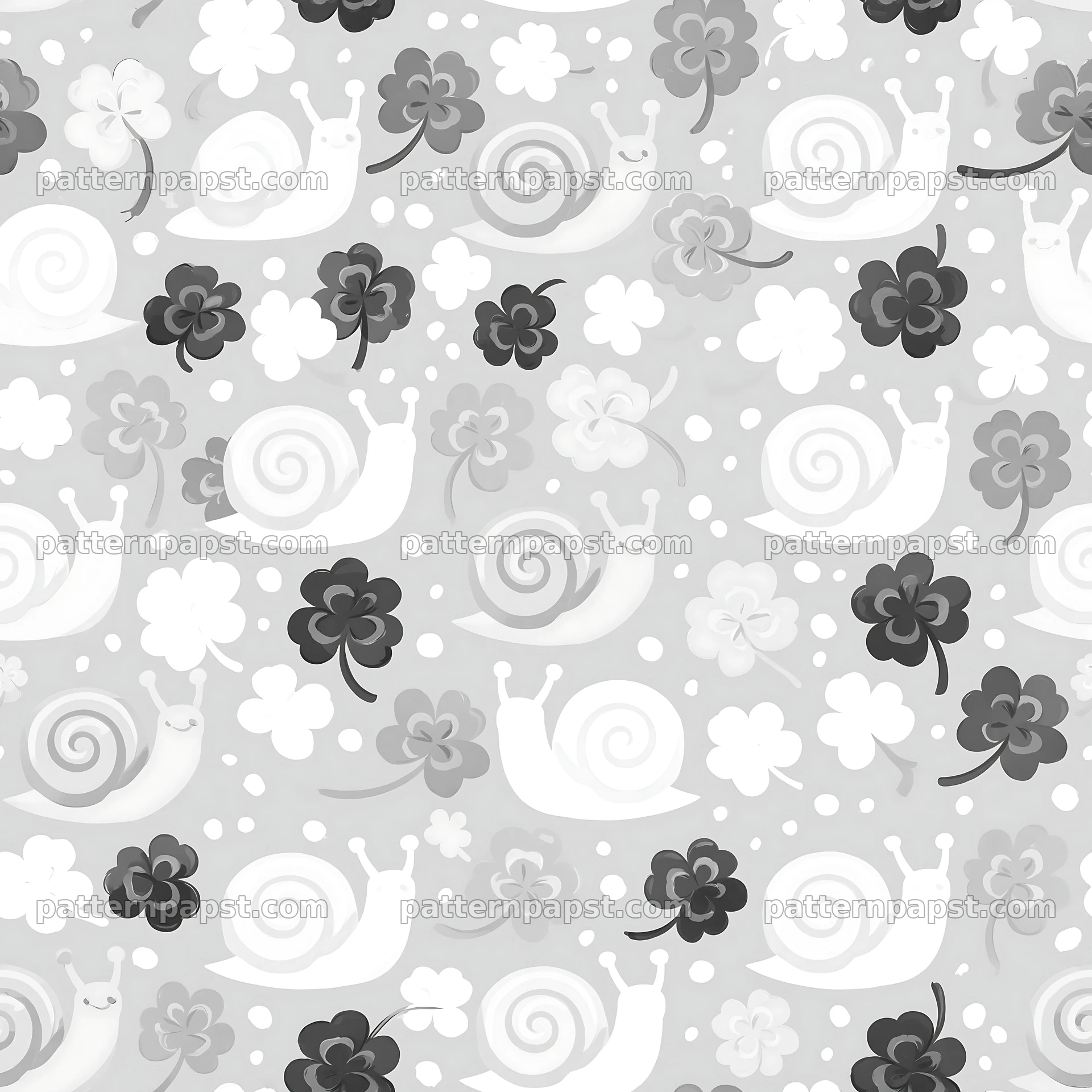 Seamless pattern of snails and clover leaves seamless pattern preview