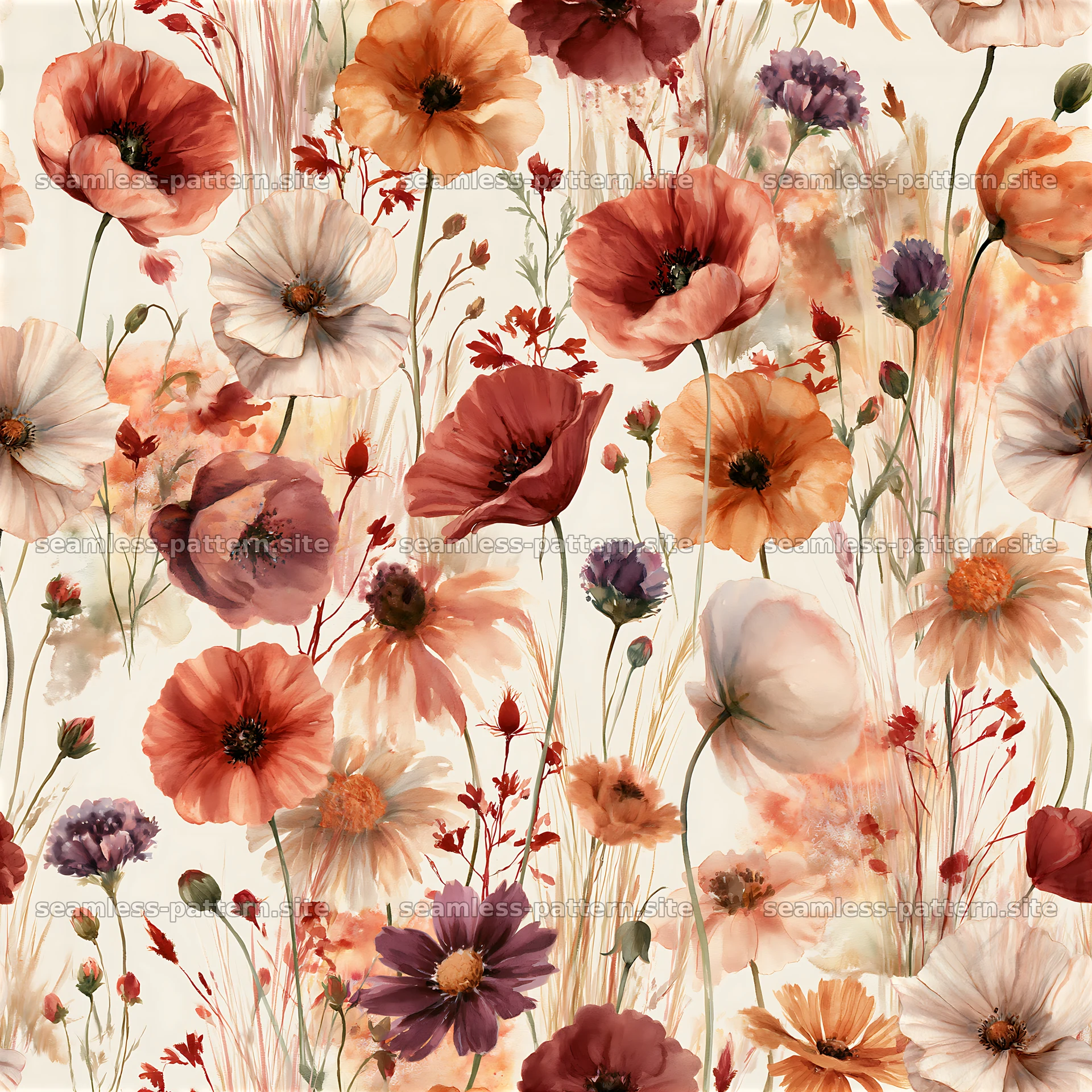Colorful floral design with mixed blooms in soft colors seamless pattern preview