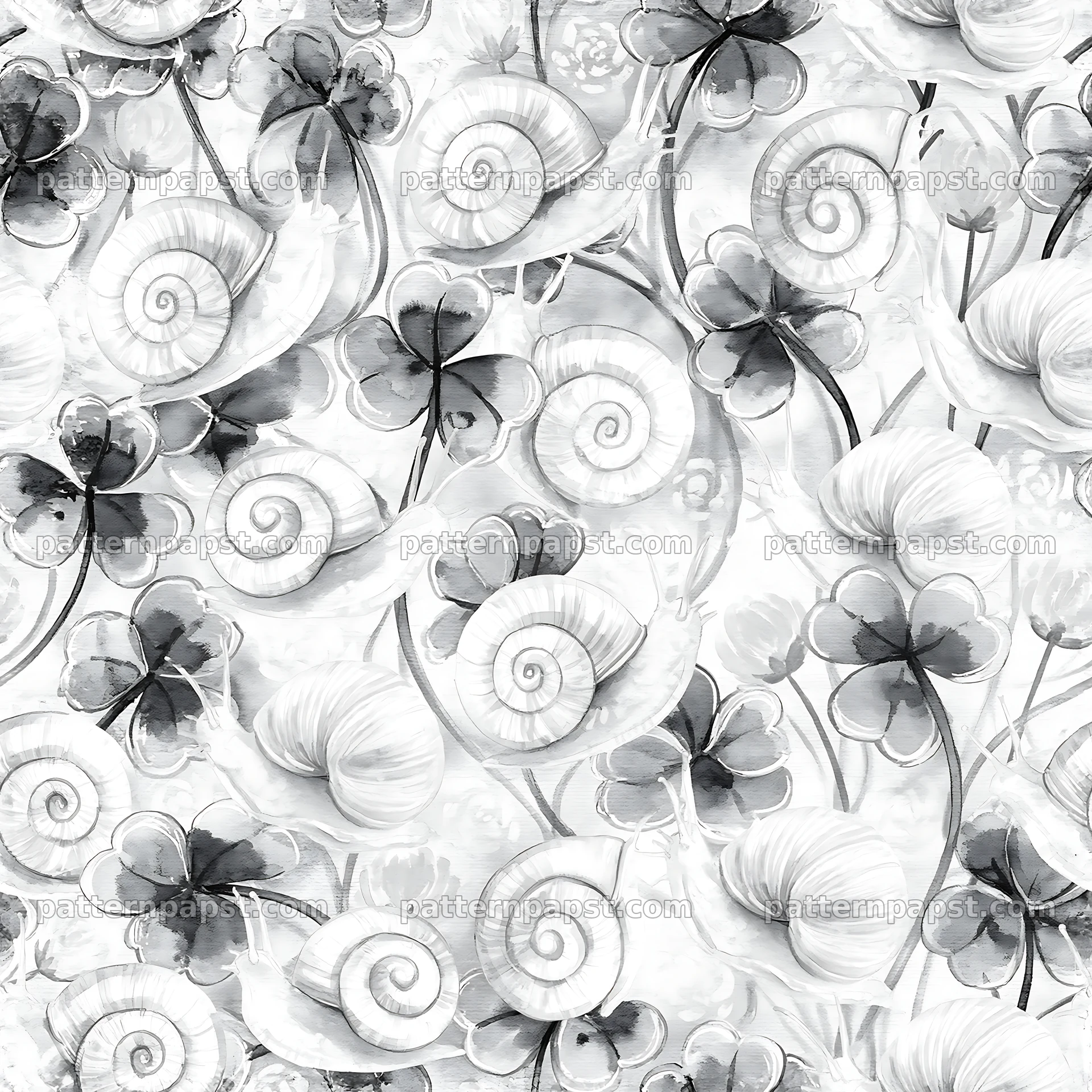 Seamless pattern of snails and clover leaves seamless pattern preview