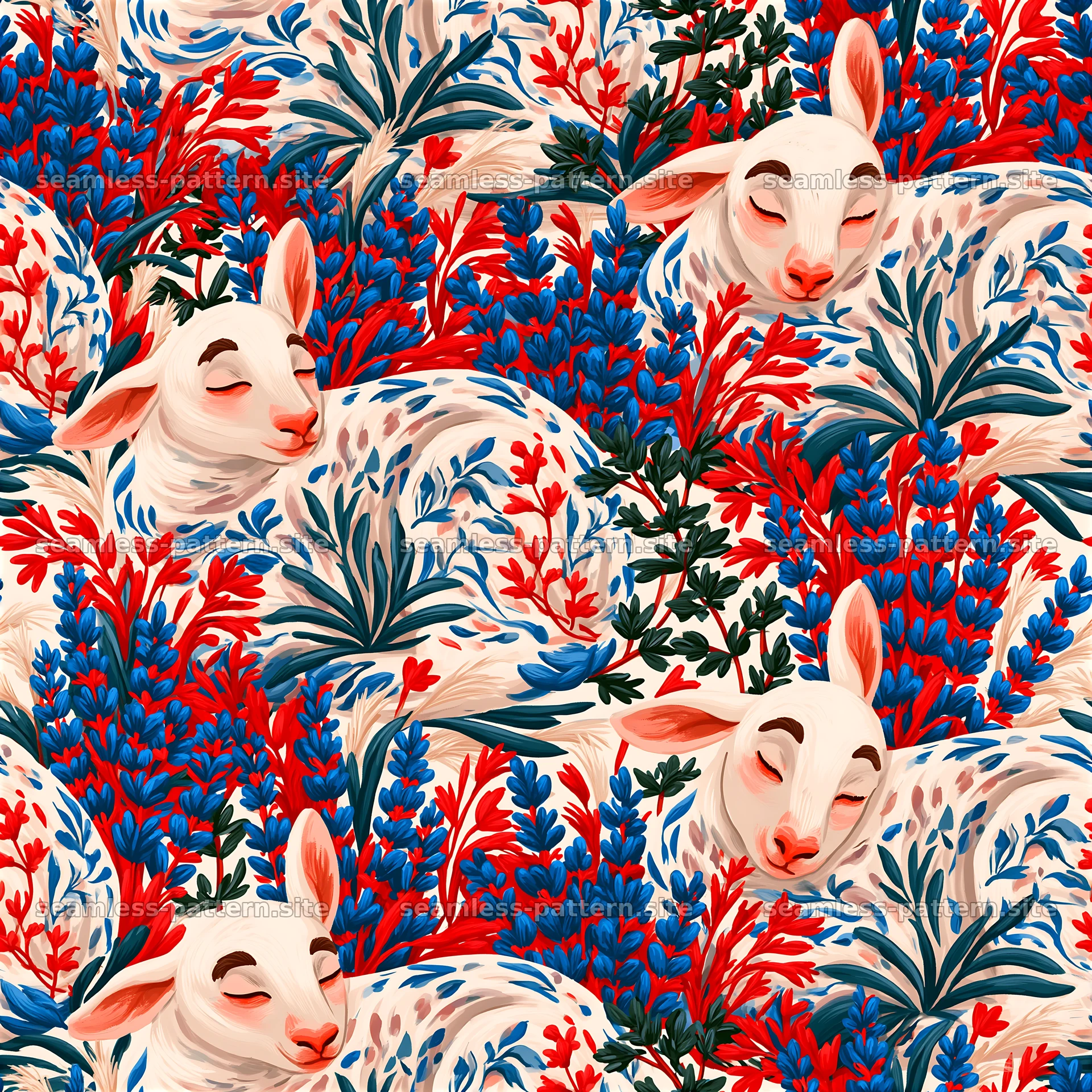 Lambs and Botanical Foliage Seamless Pattern seamless pattern preview