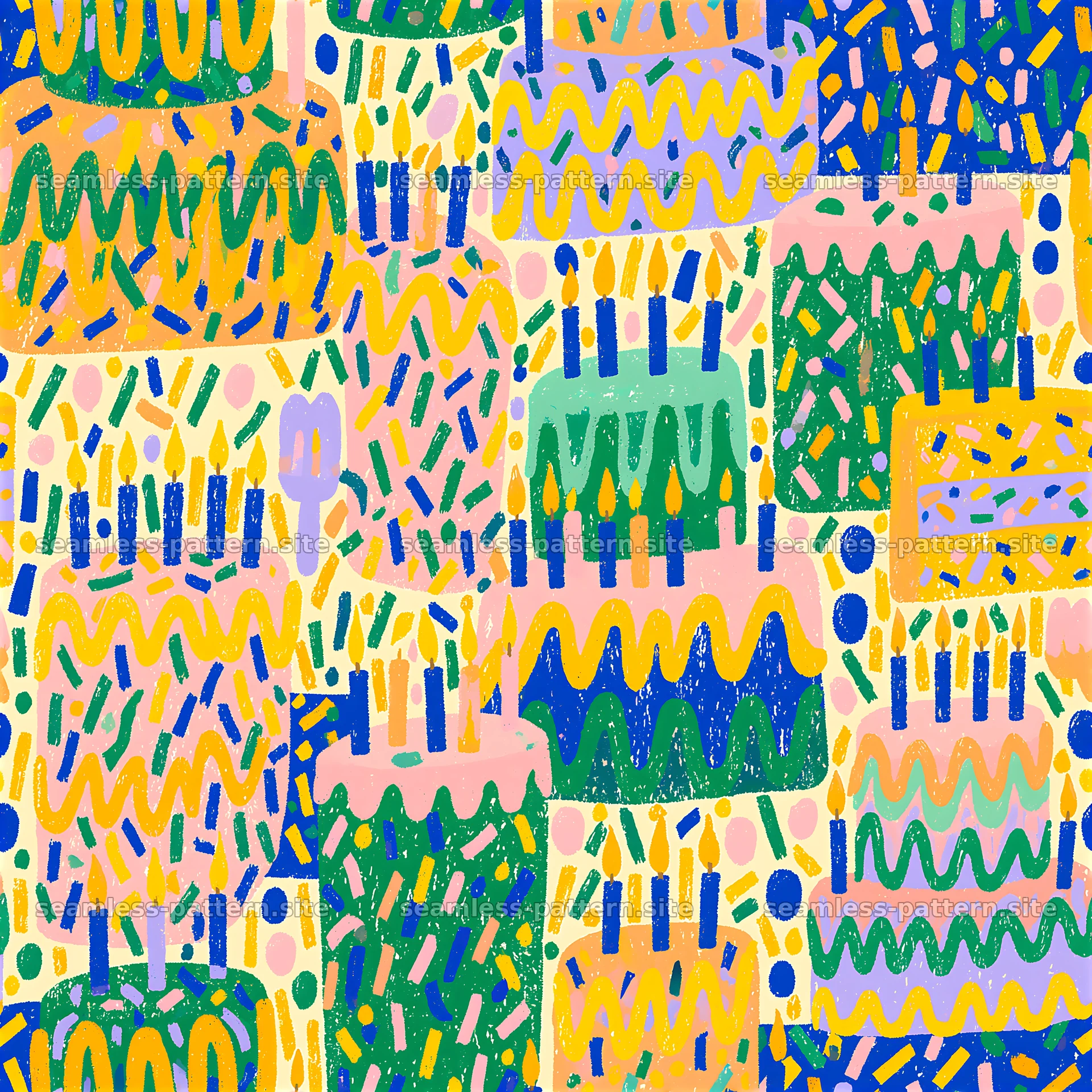 Birthday pastel seamless pattern with colorful cake motifs seamless pattern preview