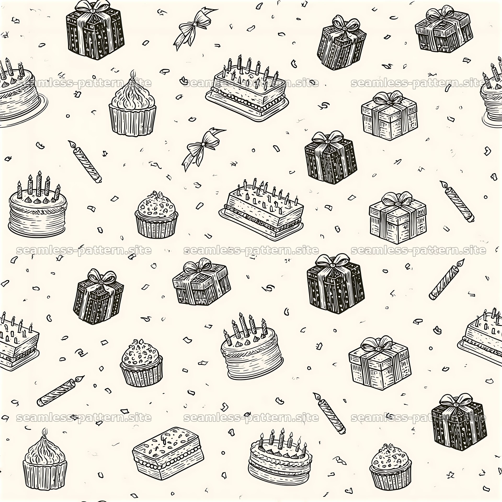 Birthday Cakes and Gifts Seamless Pattern seamless pattern preview