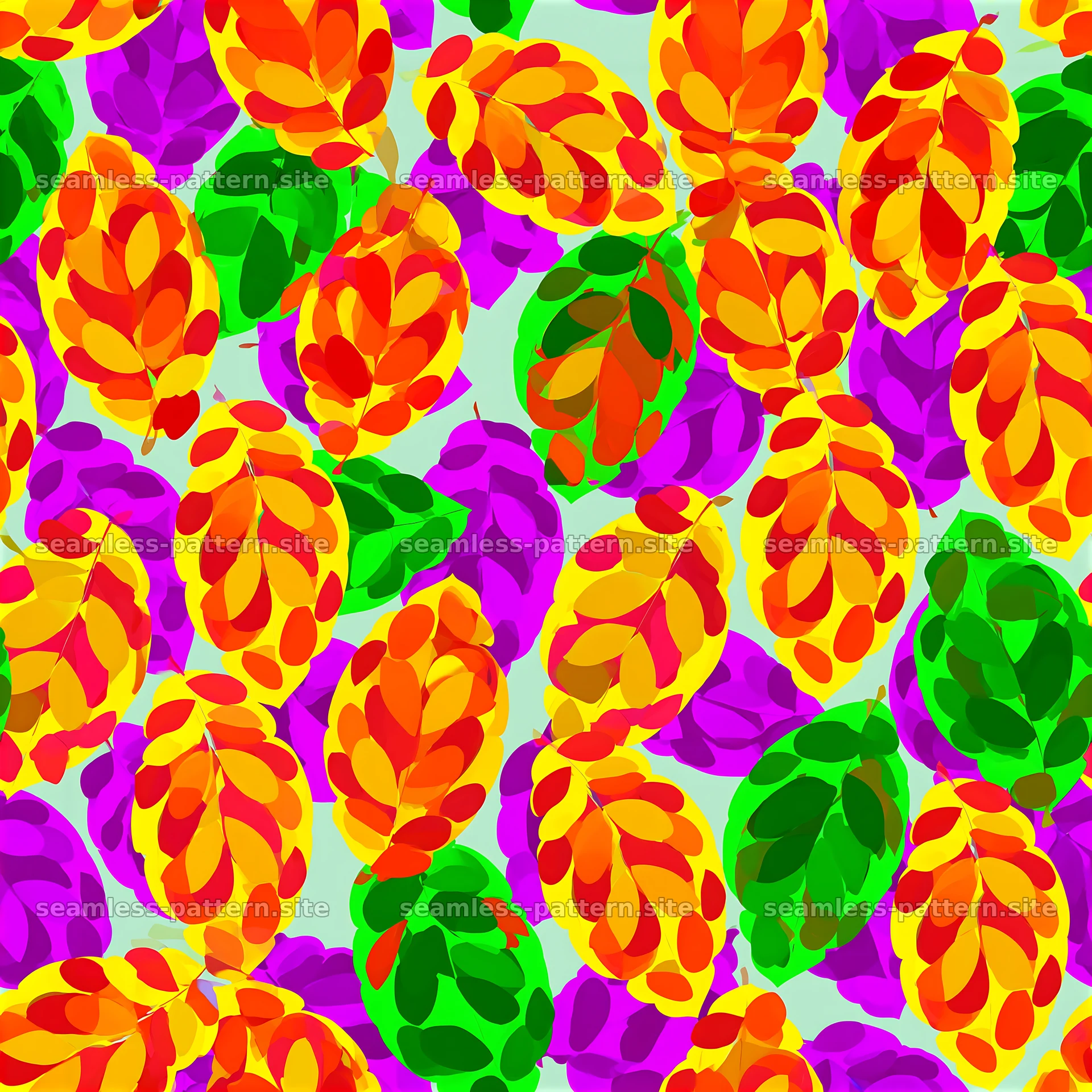 Colorful leaves in a seamless pattern on a bright background seamless pattern preview
