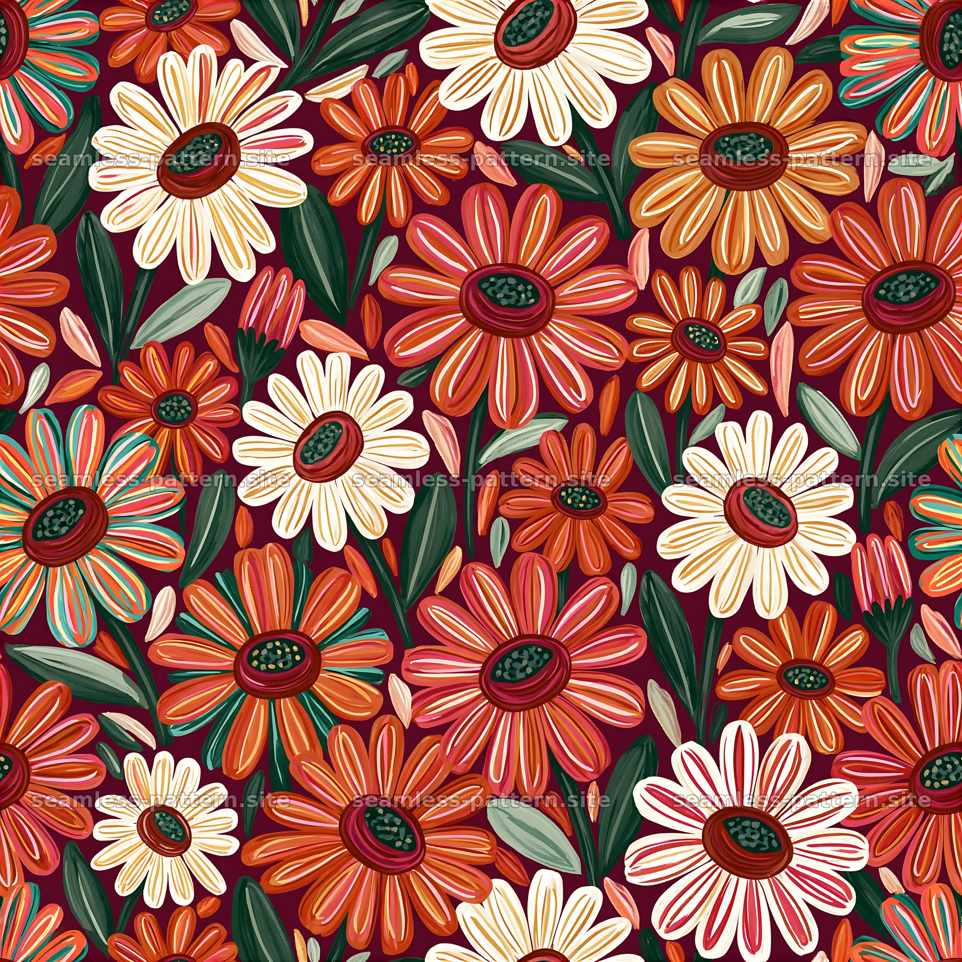 Colorful Daisy and Wildflower Floral Seamless Pattern seamless pattern preview