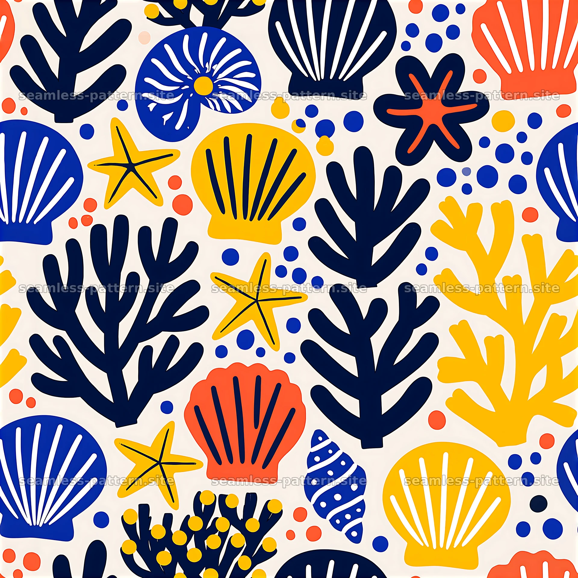 Colorful shells and corals seamless pattern for design projects seamless pattern preview