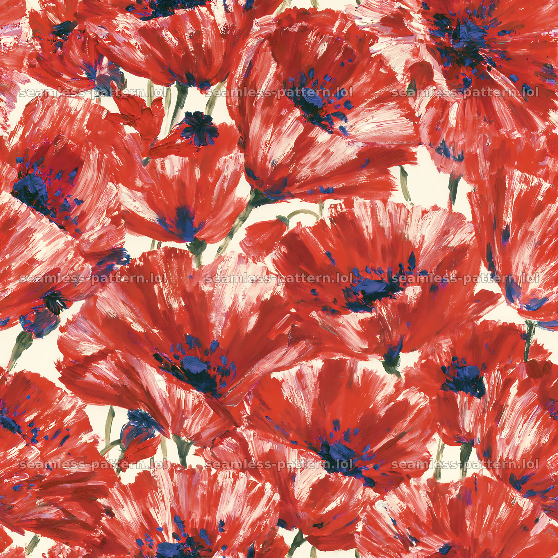 Repeat wildflower brushstroke pattern in vibrant red tones seamless pattern preview
