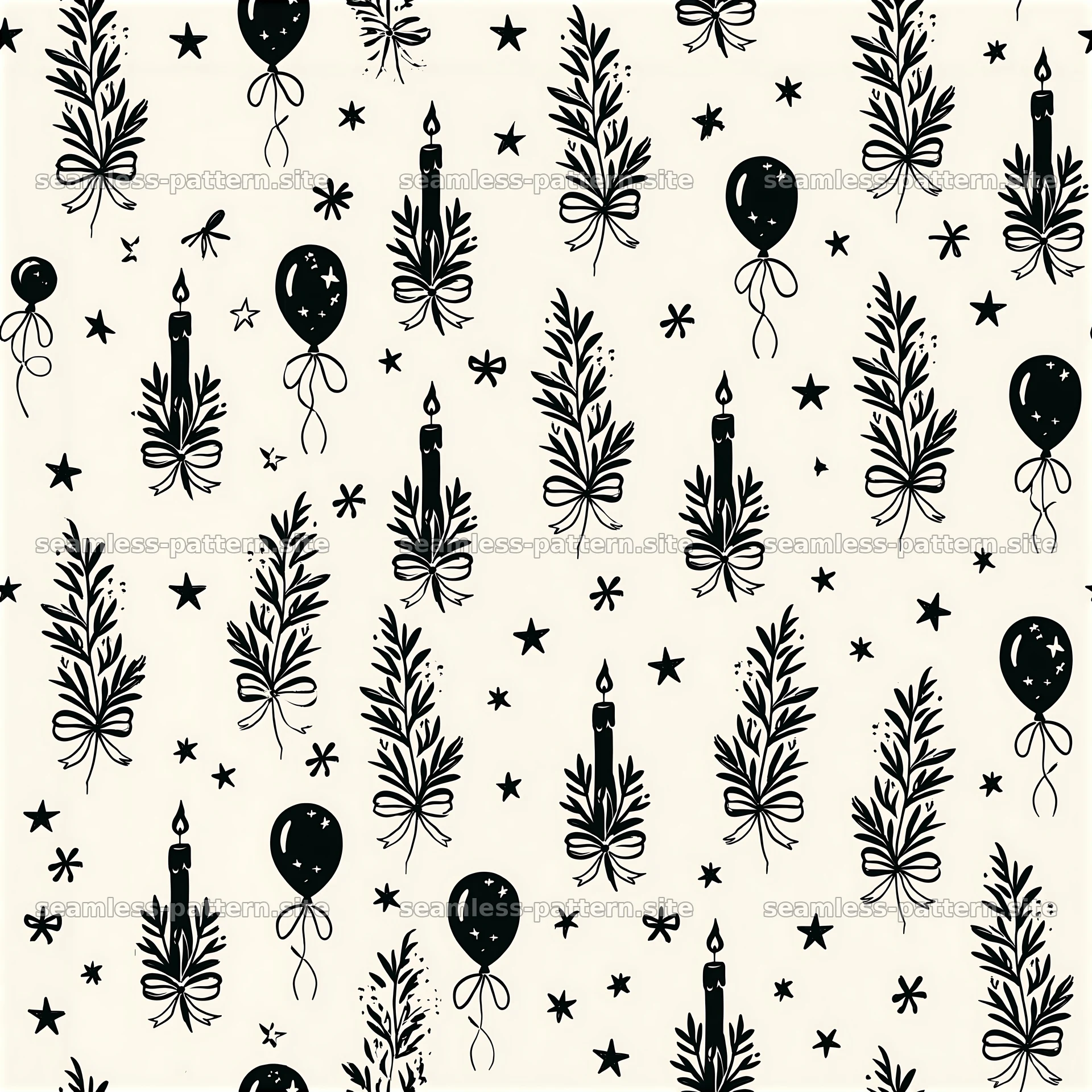Birthday black and white seamless pattern featuring balloons and seamless pattern preview