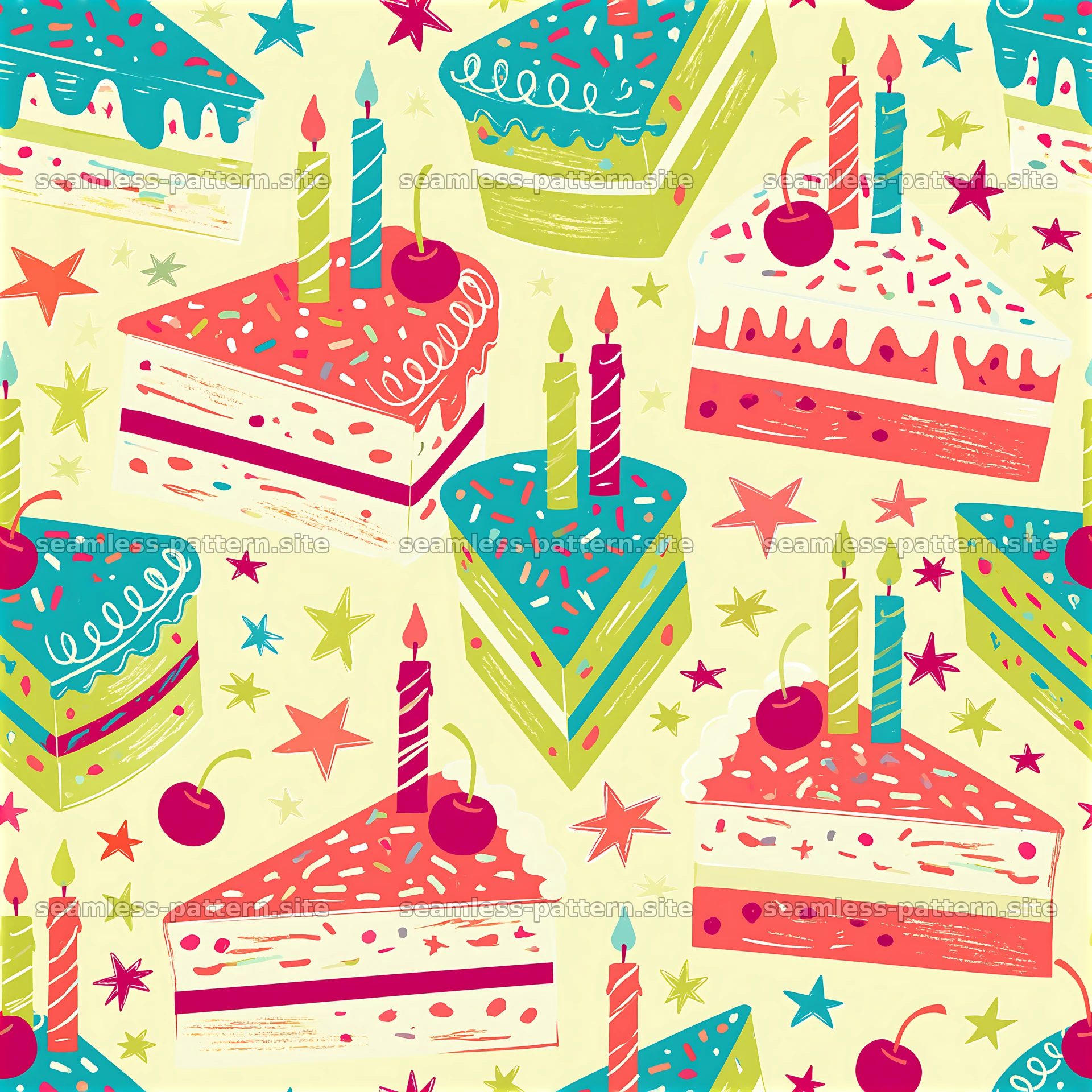 Colorful Birthday Cake and Candle Seamless Pattern seamless pattern preview
