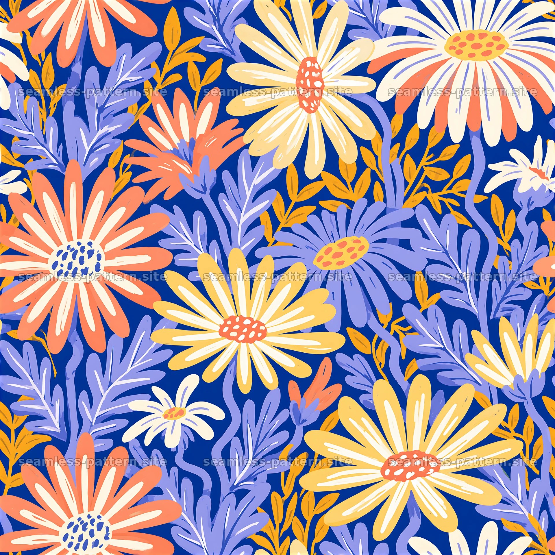 Funky Daisy Seamless Floral Pattern seamless pattern preview