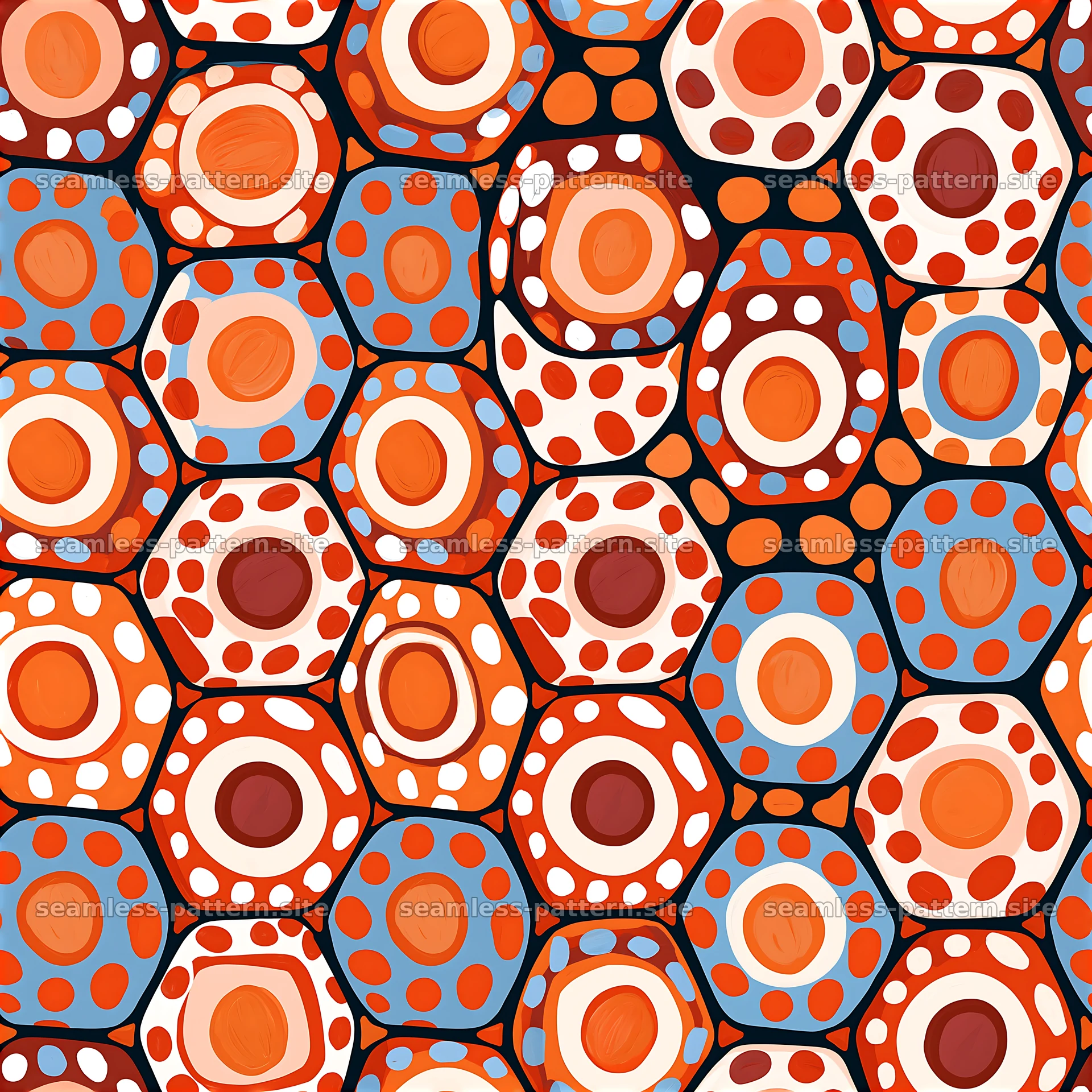 Colorful hexagon pattern with bold dots seamless pattern preview