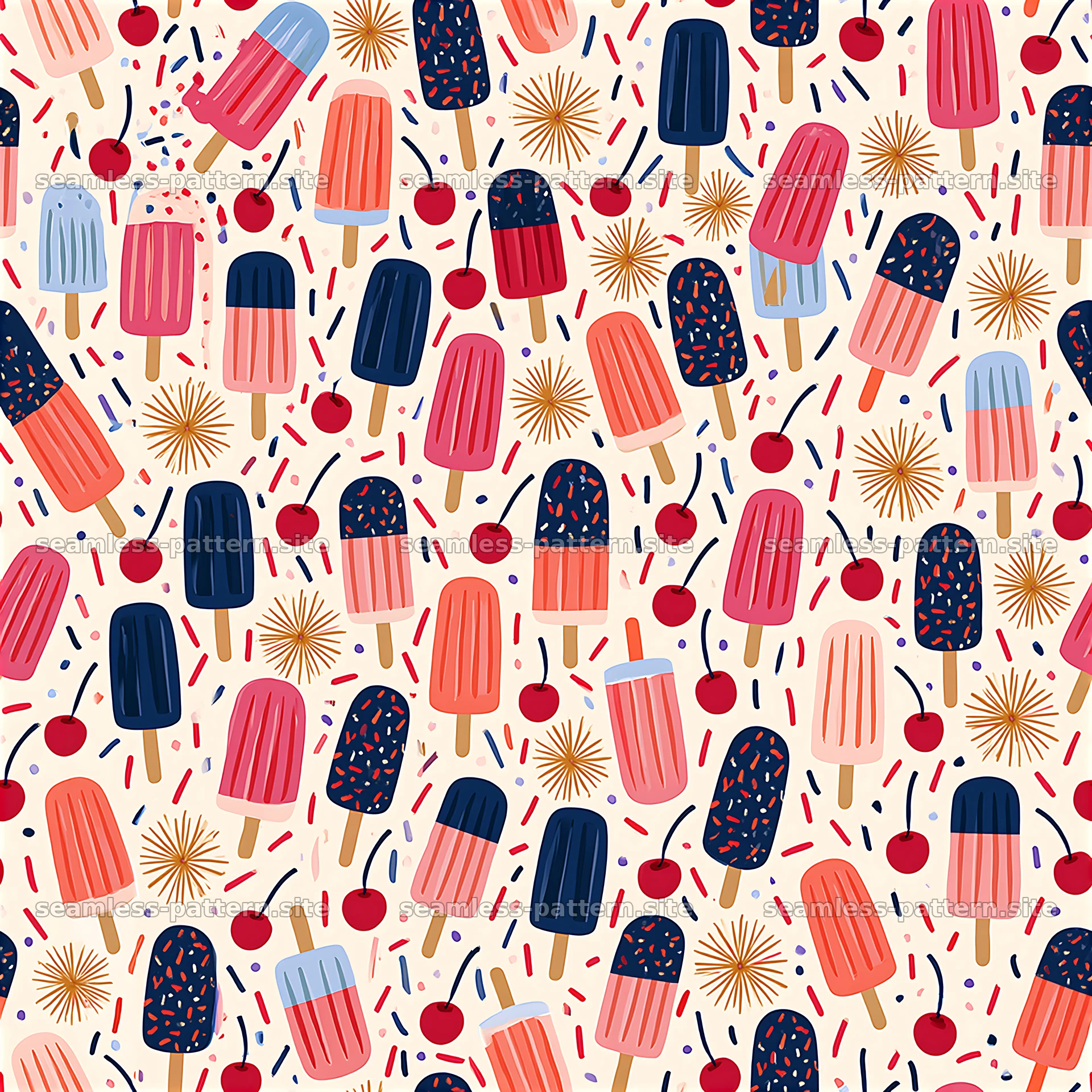 Colorful ice cream popsicle seamless pattern with sprinkles seamless pattern preview