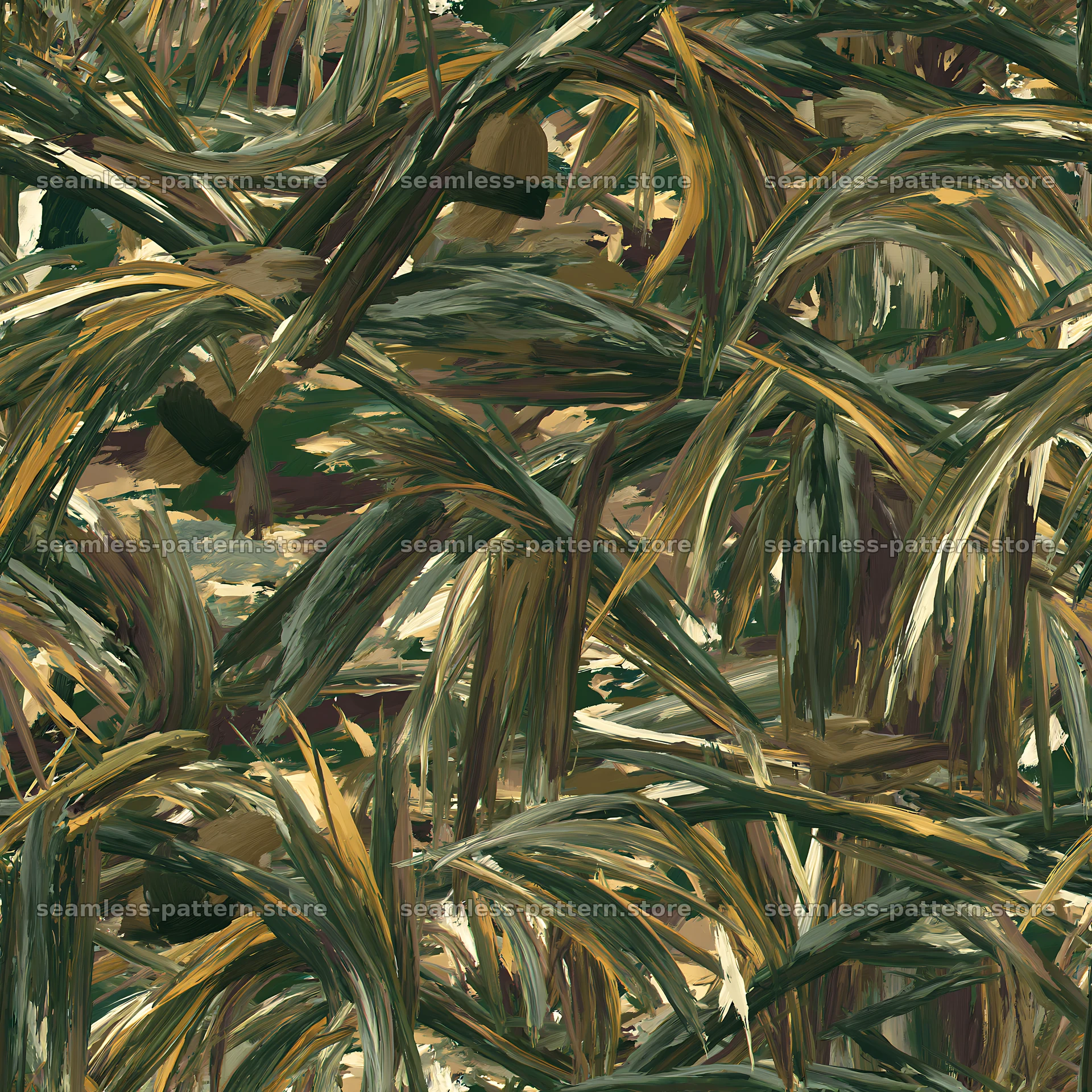 Seamless woodland camouflage brushstroke pattern for textiles seamless pattern preview