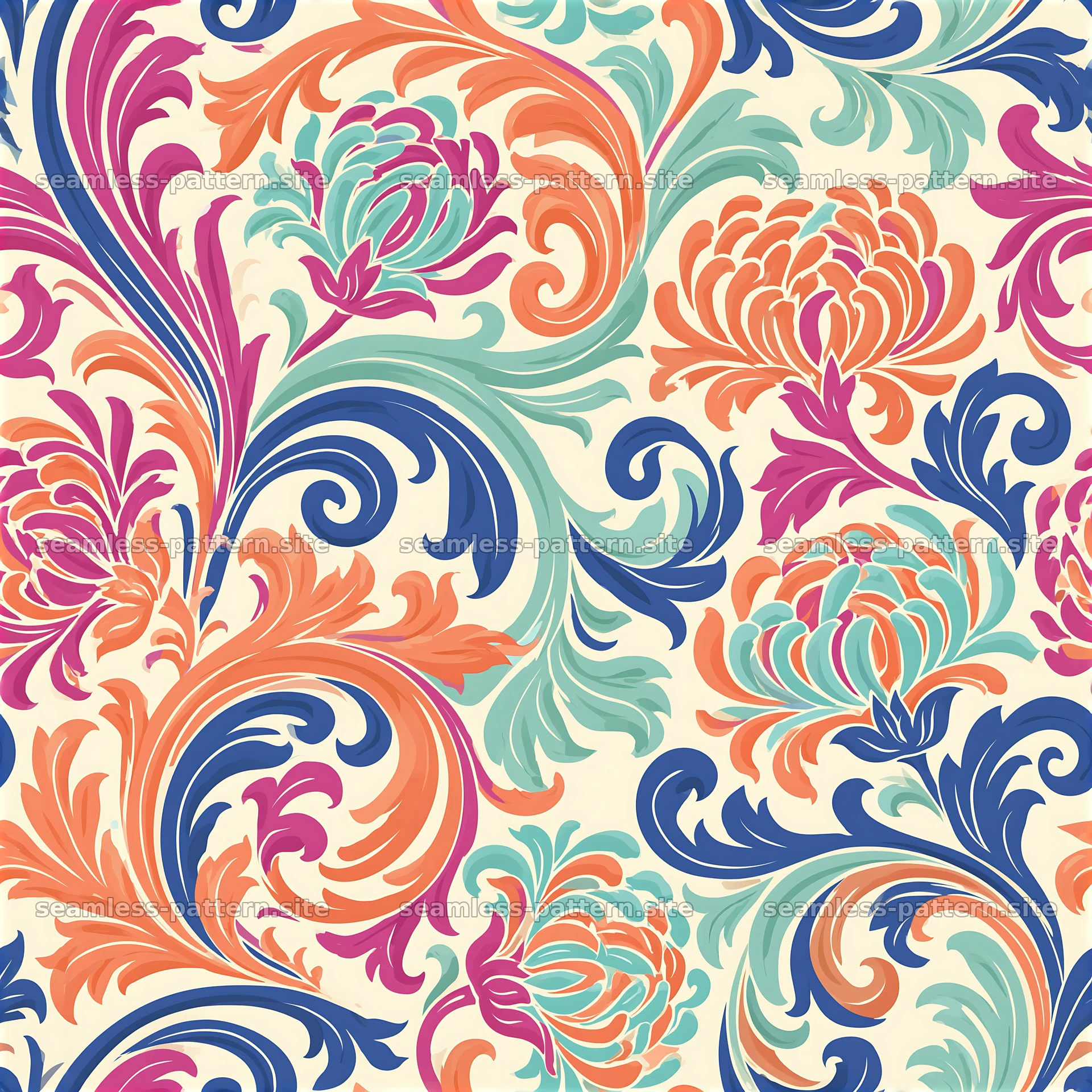 Colorful floral seamless pattern with intricate swirls and details seamless pattern preview
