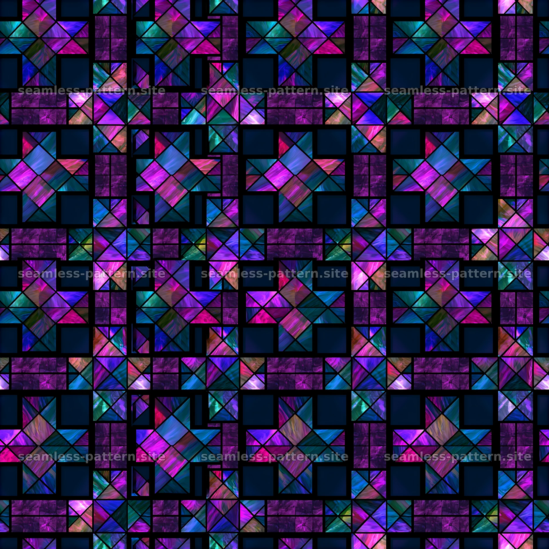 Stained Glass Geometric Cross Pattern in Jewel Tones seamless pattern preview