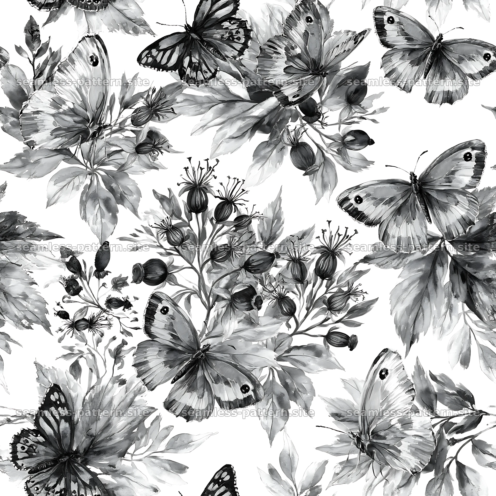 Watercolor butterfly seamless pattern on white background seamless pattern preview