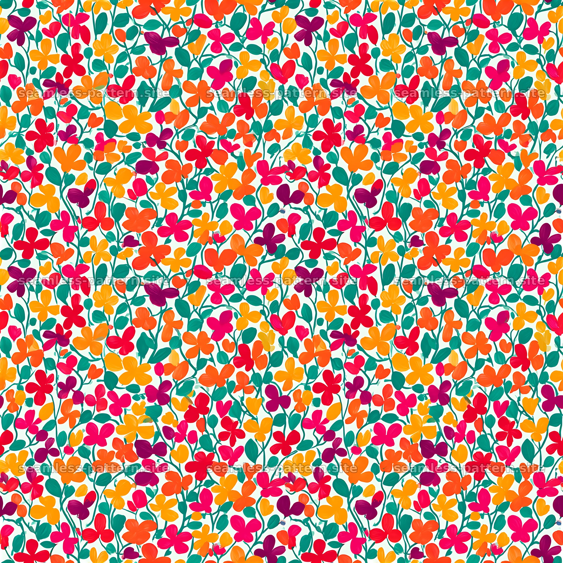 Colorful hand painted seamless pattern with flowers and leaves seamless pattern preview