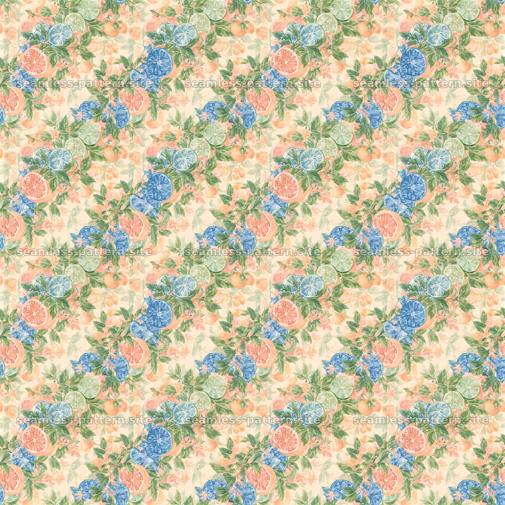 Colorful Citrus and Floral Seamless Pattern seamless pattern preview