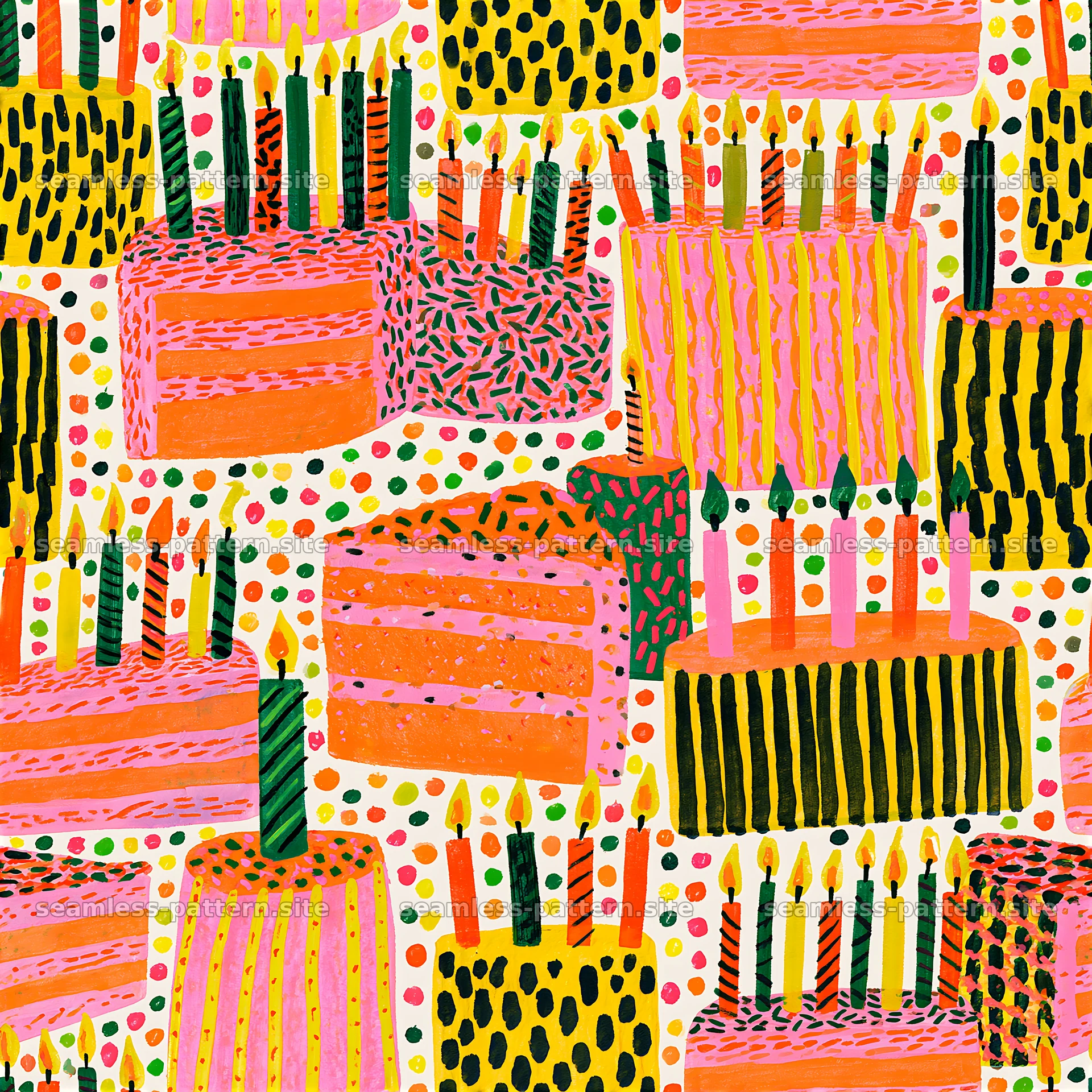 Colorful Birthday Cakes and Candles Seamless Pattern seamless pattern preview
