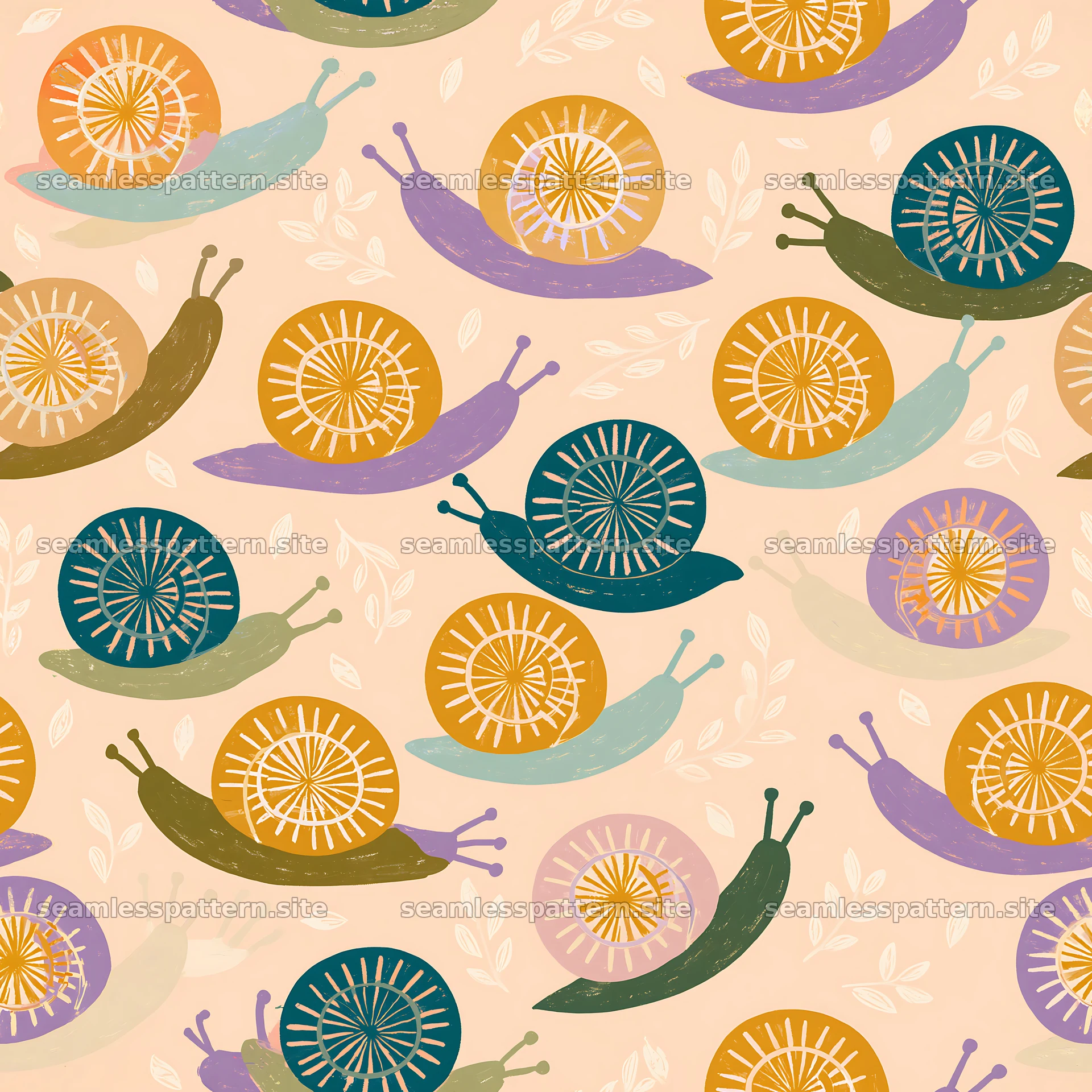 Seamless snail pattern for nursery fabric in soft colors seamless pattern preview