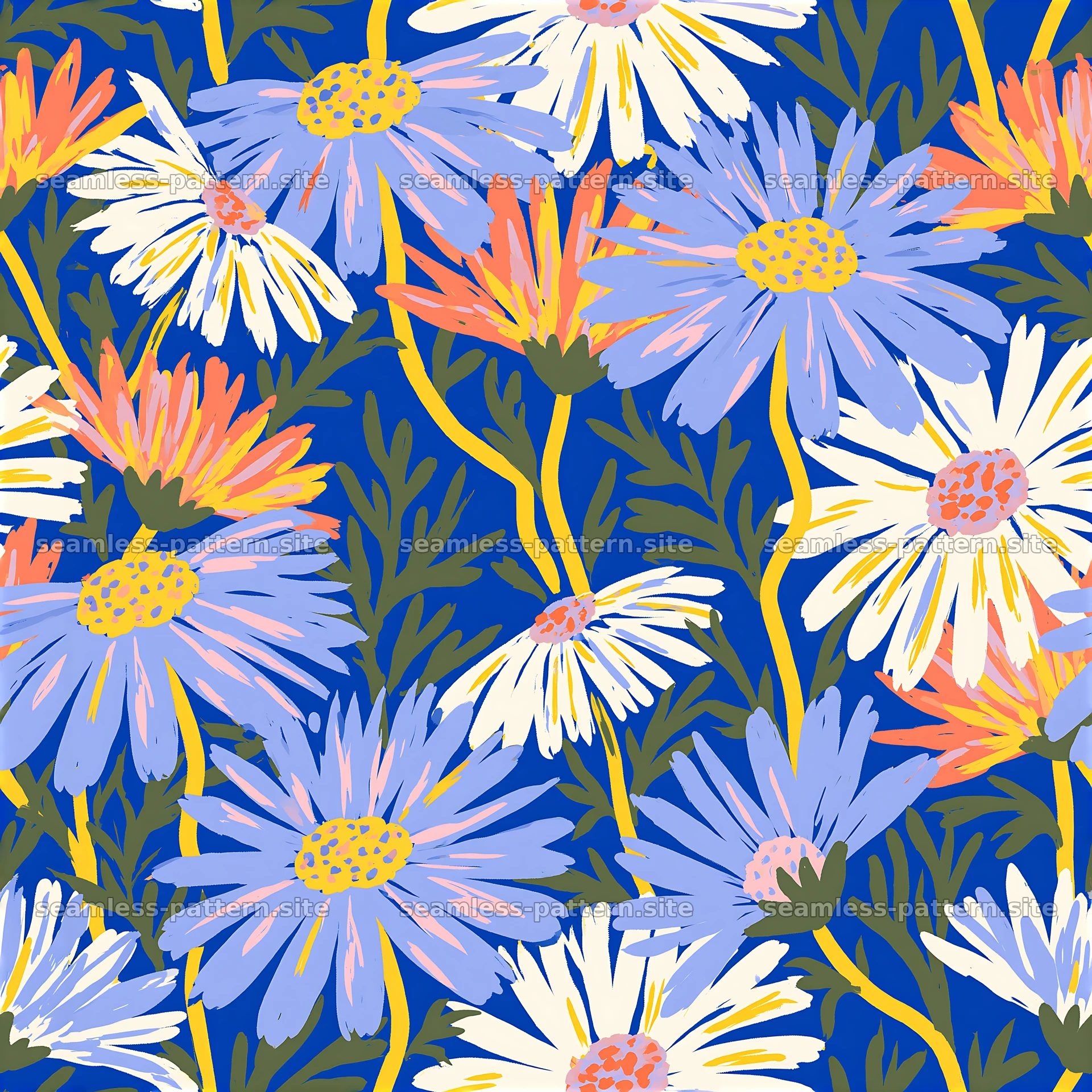 Colorful Daisy and Wildflower Floral Seamless Pattern seamless pattern preview