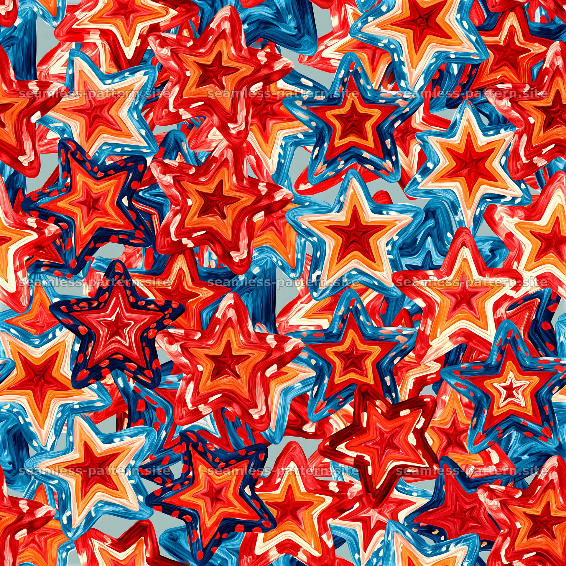 Colorful star seamless pattern with various red and blue star shapes seamless pattern preview