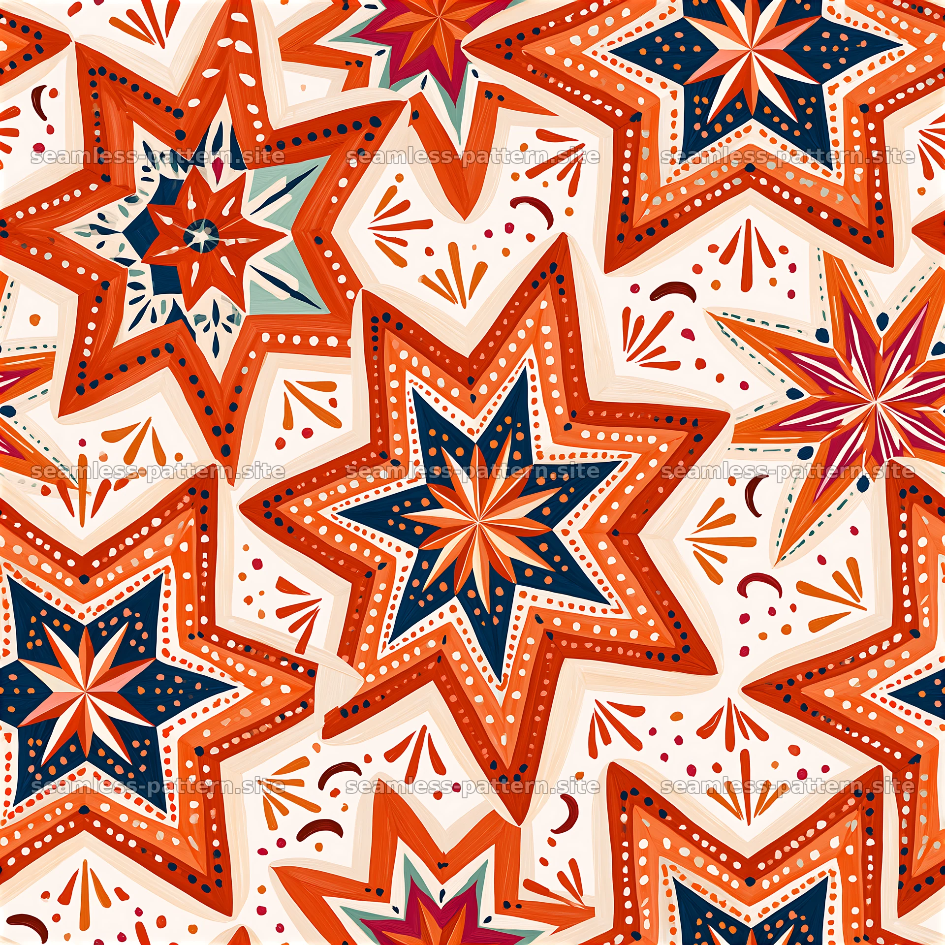 Colorful star seamless pattern with orange and navy elements seamless pattern preview