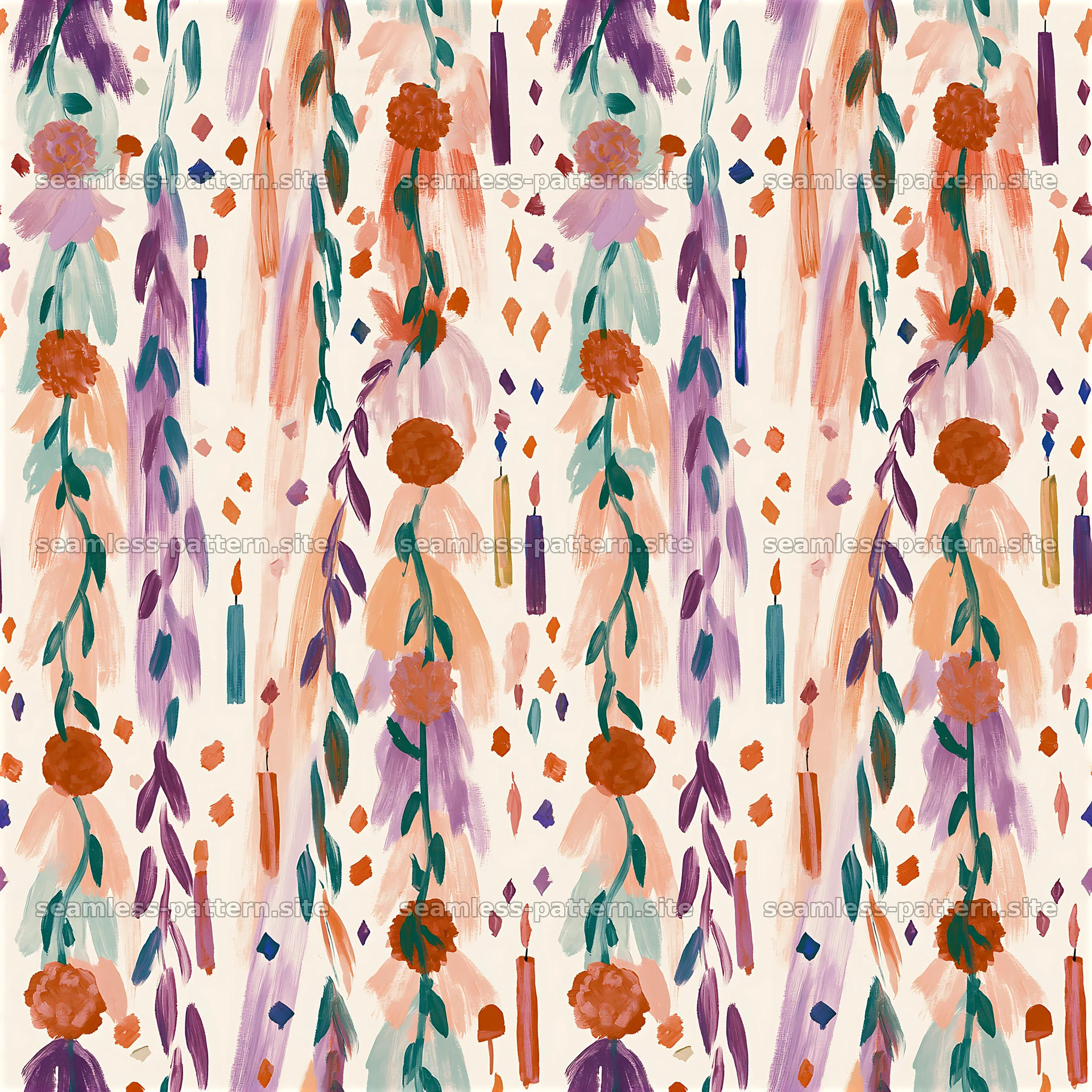 Colorful Floral Birthday Candle Seamless Pattern seamless pattern preview