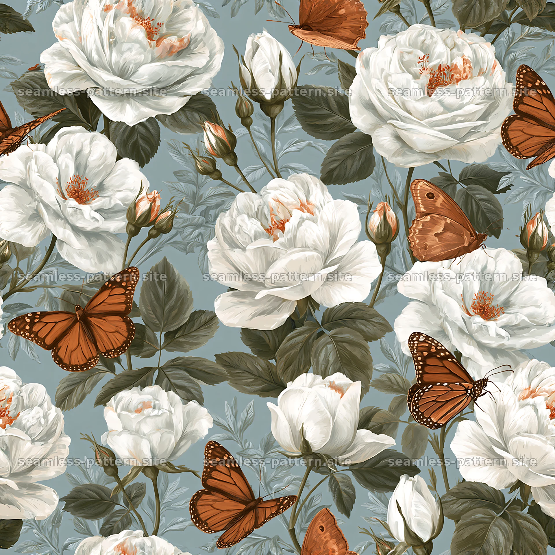 Butterfly and rose seamless pattern in soft colors seamless pattern preview