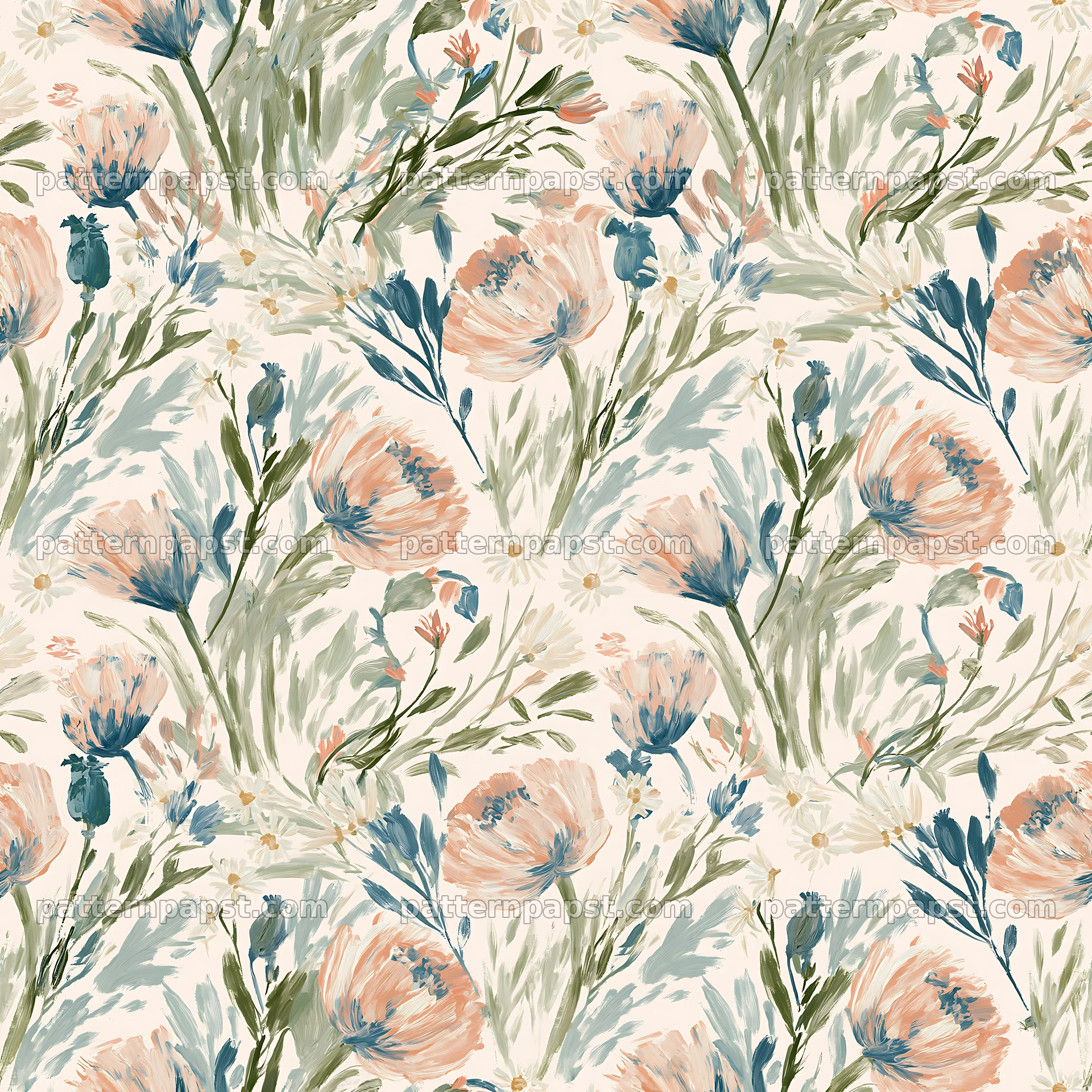 Repeat wildflower brushstroke pattern for fabric and wallpaper seamless pattern preview