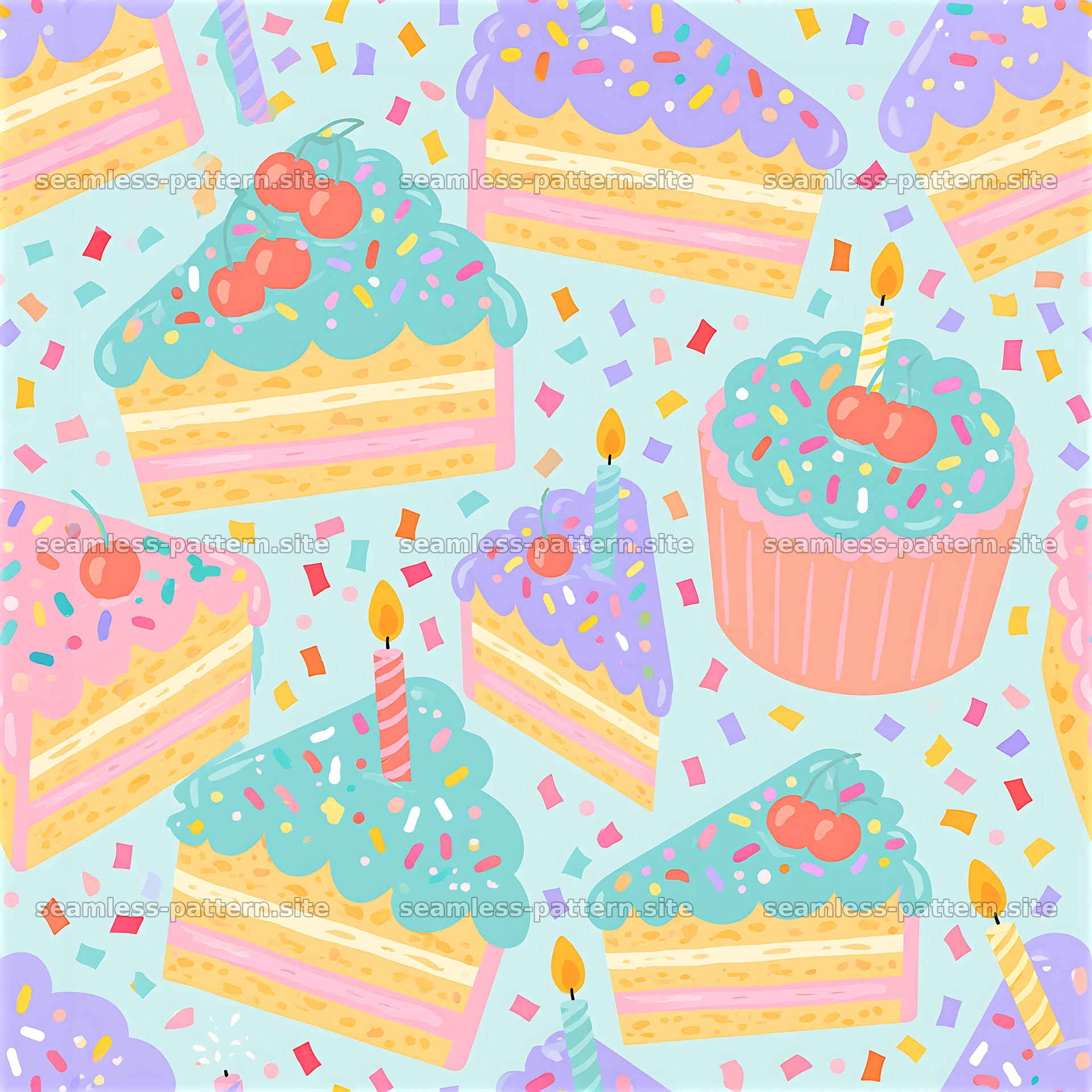 Colorful birthday cake and cupcake seamless pattern design seamless pattern preview