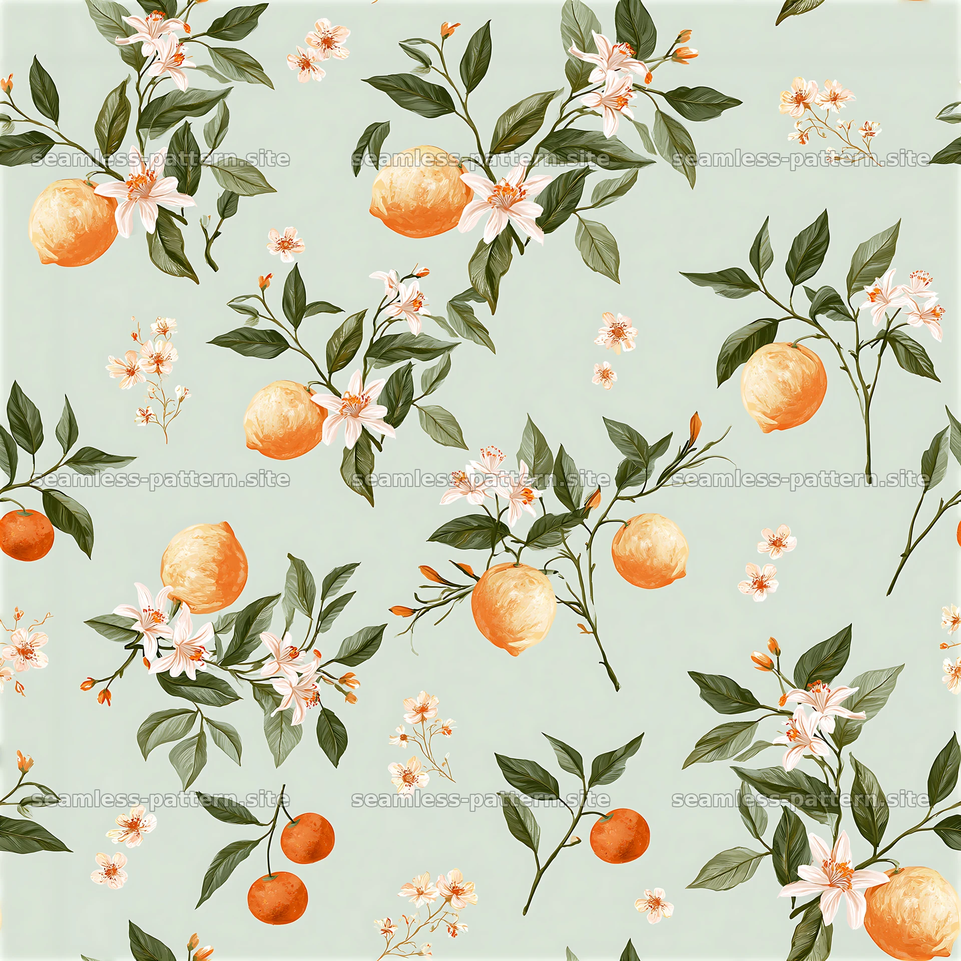 Colorful Citrus and Blossom Botanical Seamless Pattern seamless pattern preview