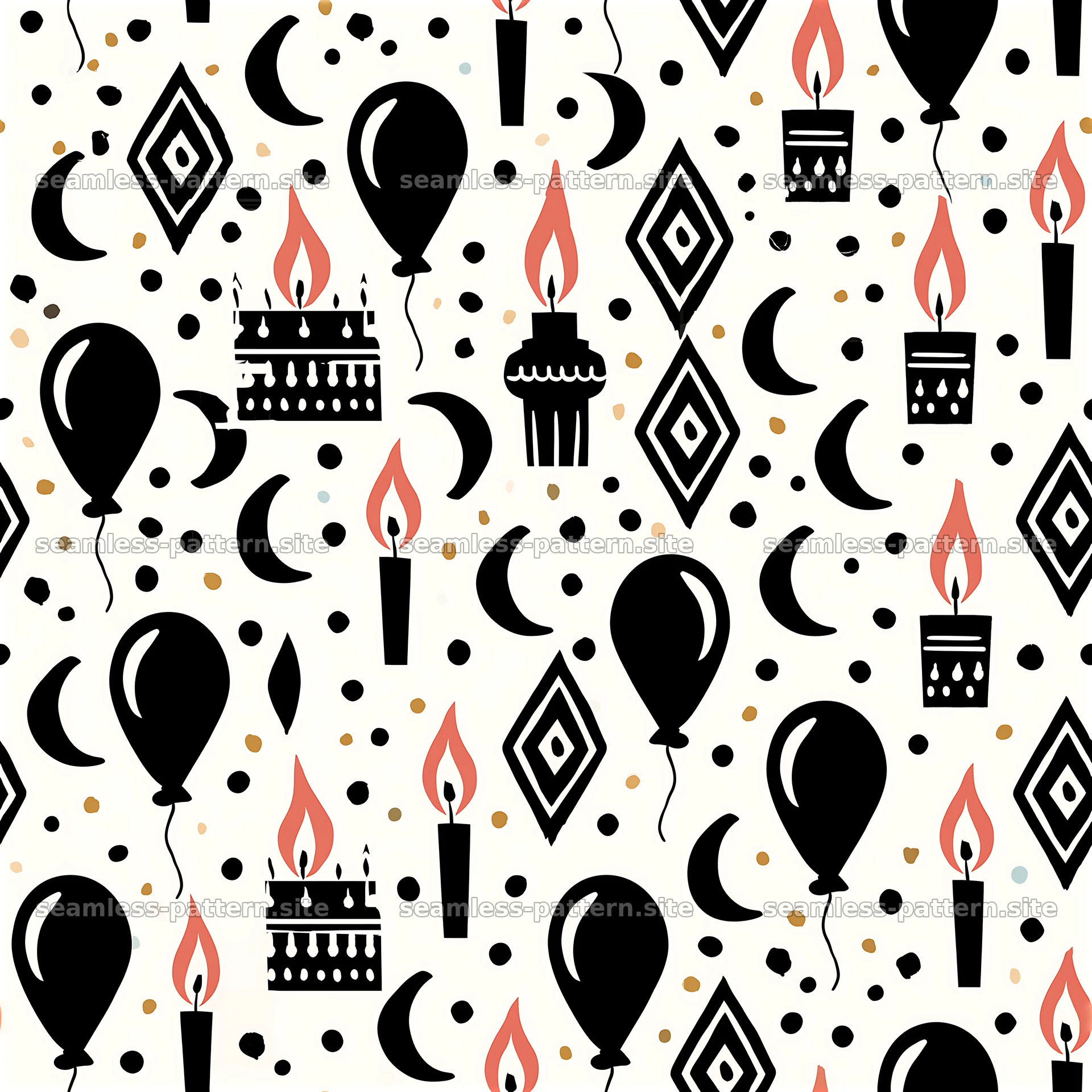 Colorful pattern with balloons, candles, and birthday cakes seamless pattern preview