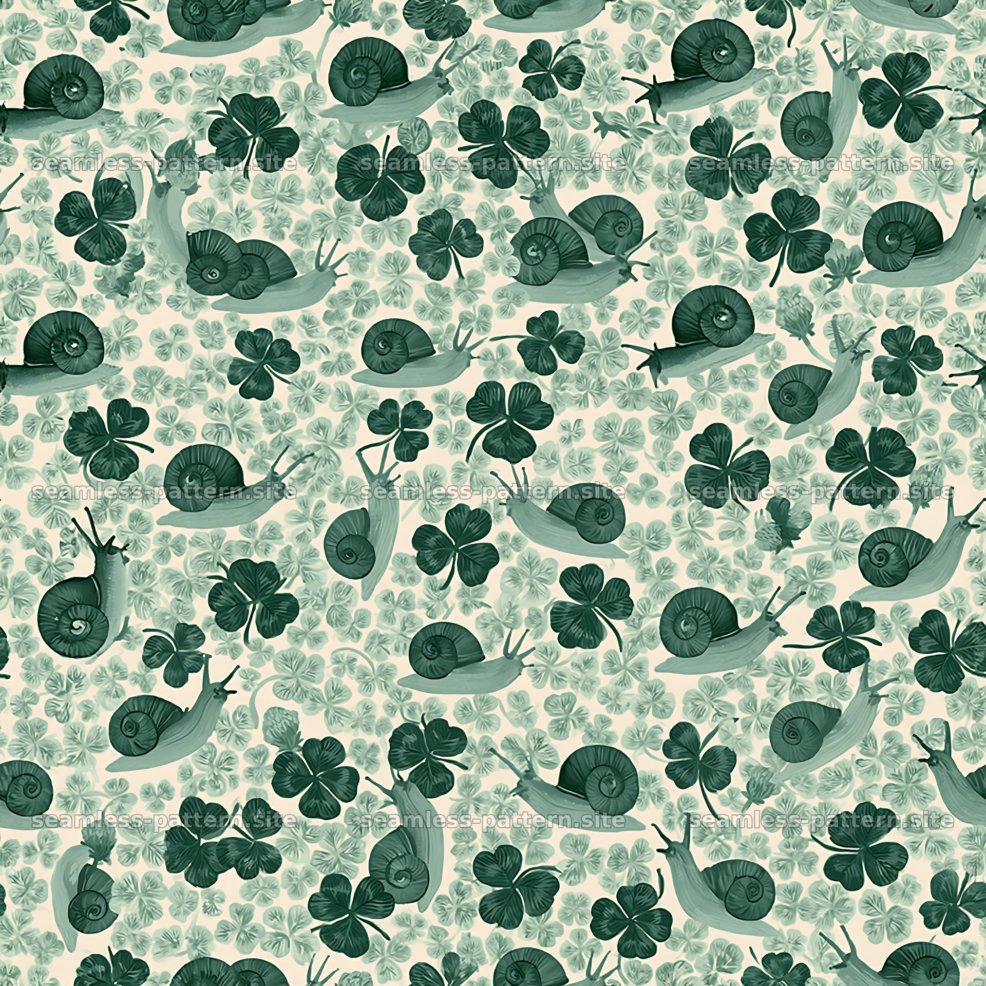 Seamless pattern of snails and clover leaves for fabric and wallpaper seamless pattern preview