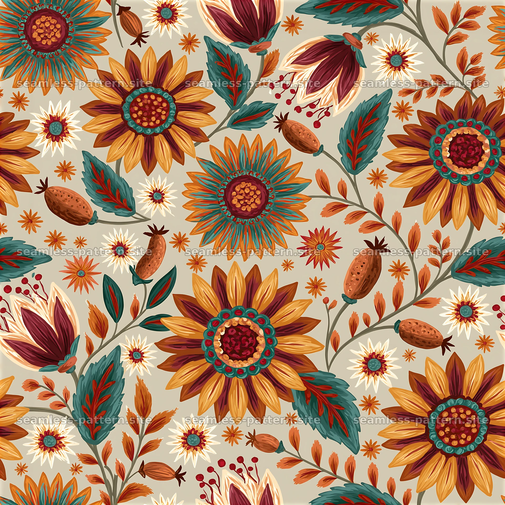 Colorful Folk Floral Seamless Pattern seamless pattern preview