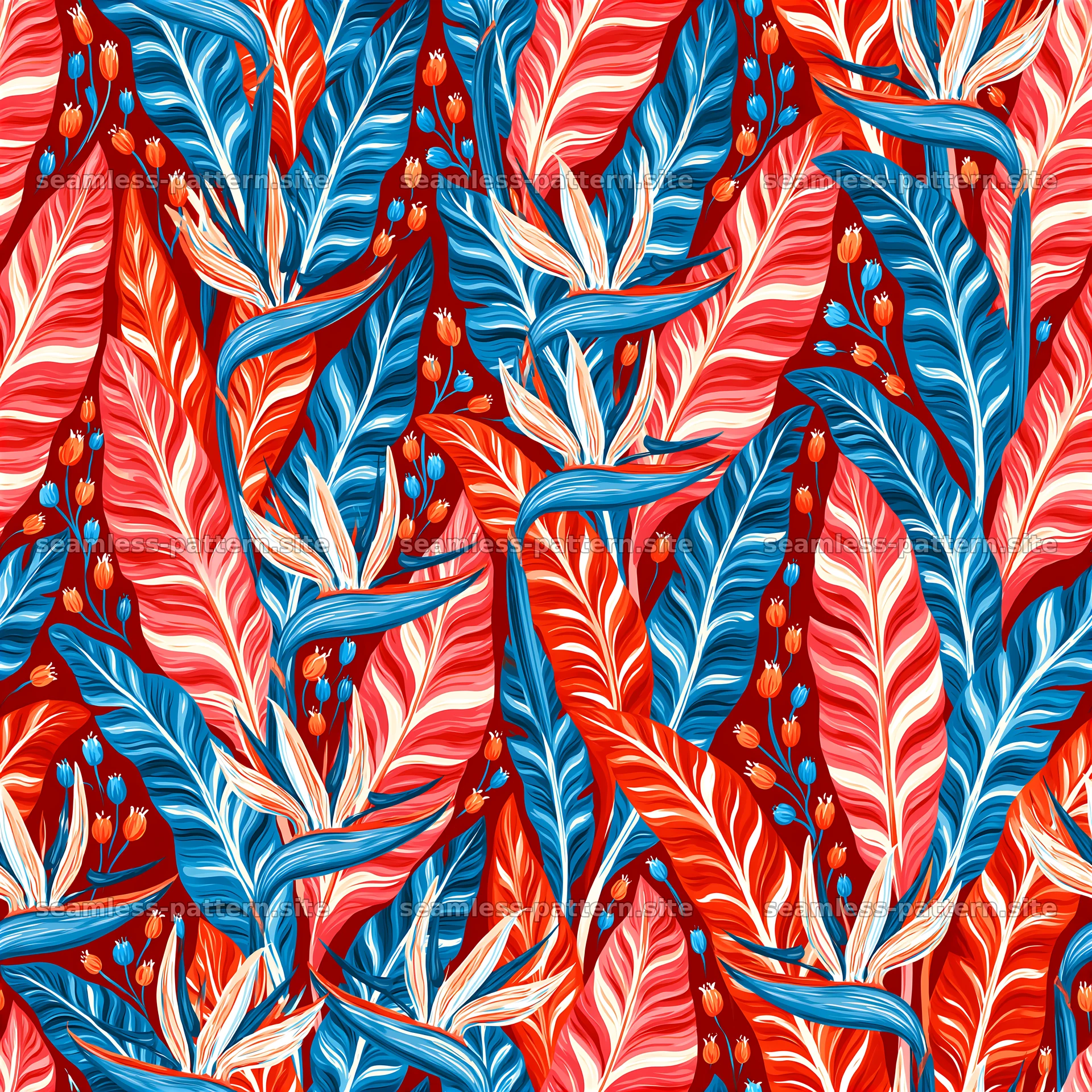 Colorful tropical leaf and flower seamless pattern seamless pattern preview
