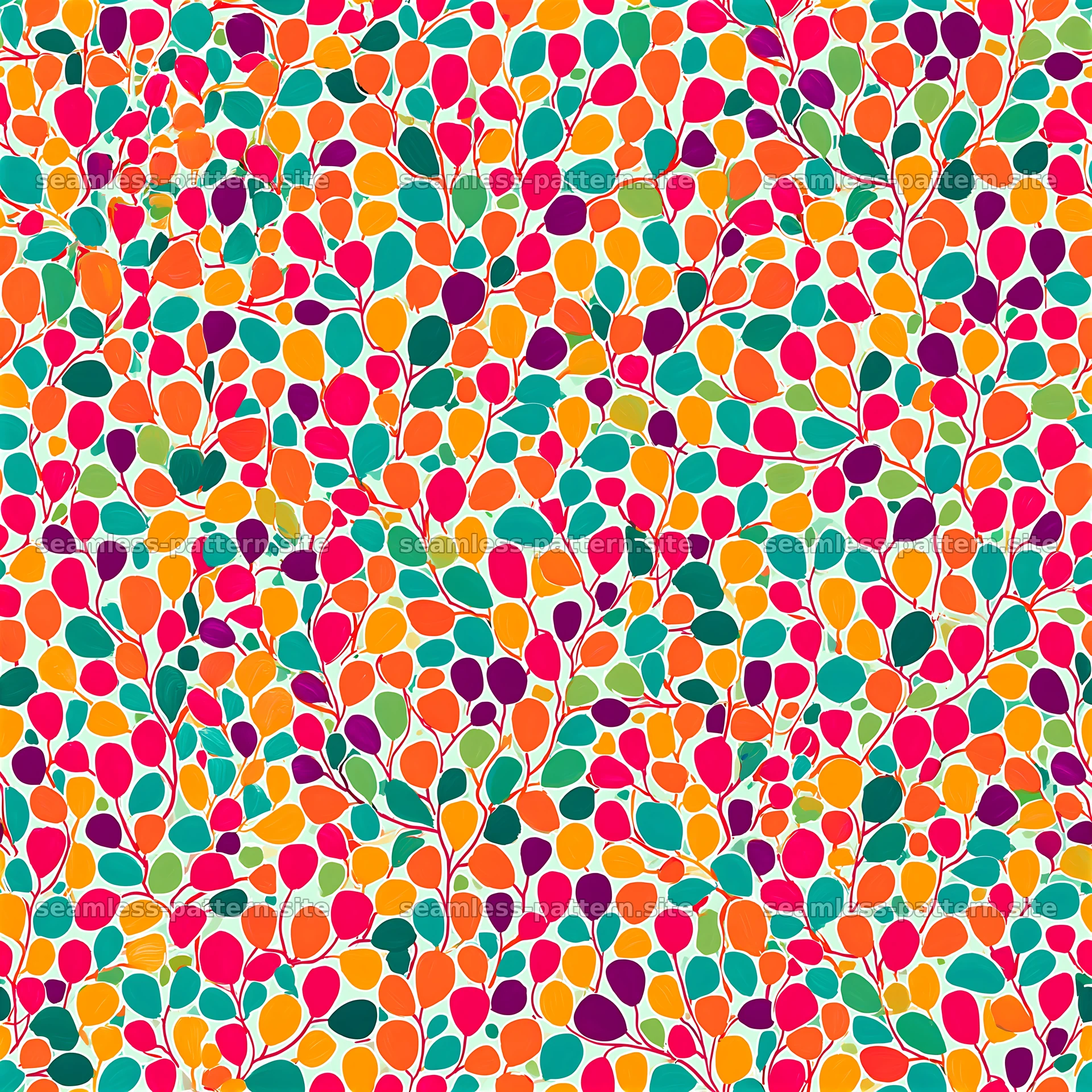 Colorful hand painted seamless pattern of leaves and branches seamless pattern preview