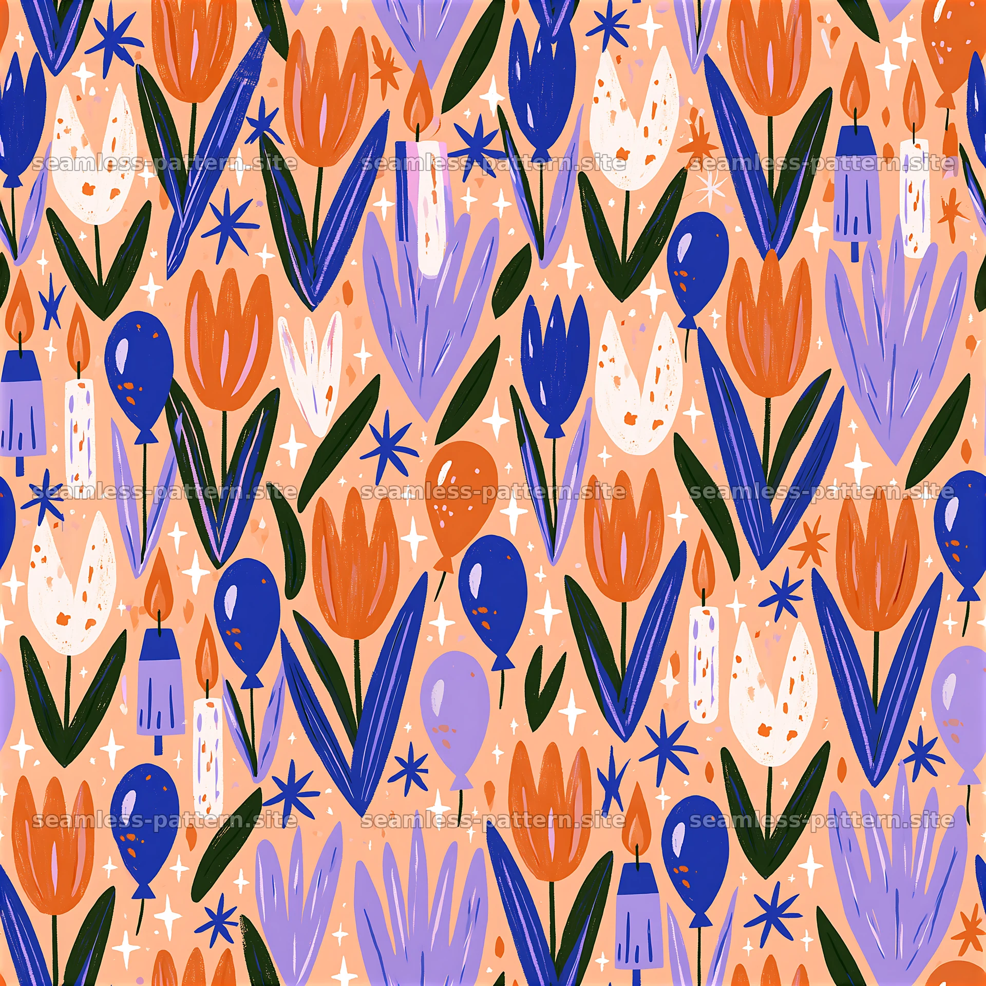 Festive Floral and Balloon Seamless Pattern seamless pattern preview