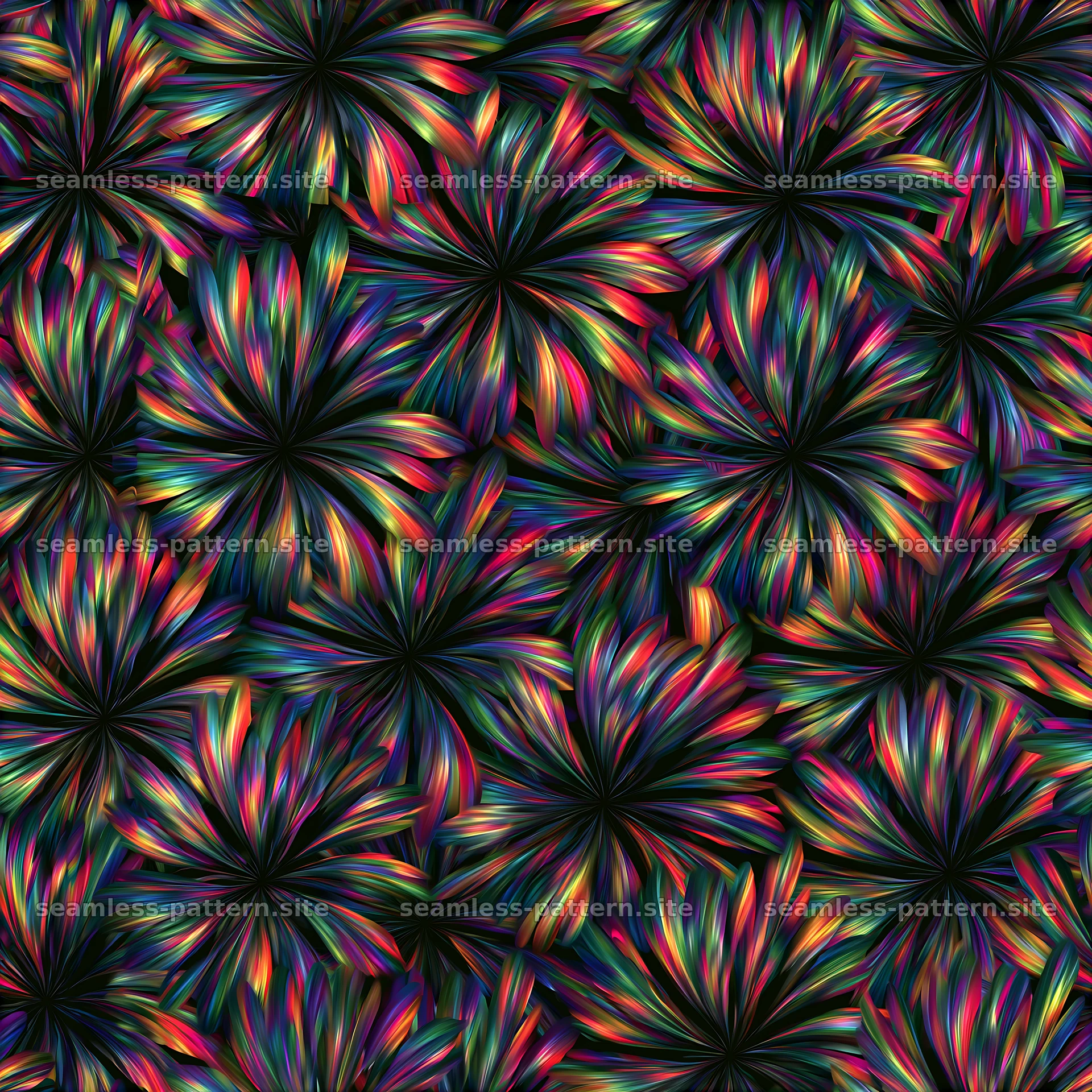 Vibrant rainbow petals tileable pattern with colorful floral shapes seamless pattern preview