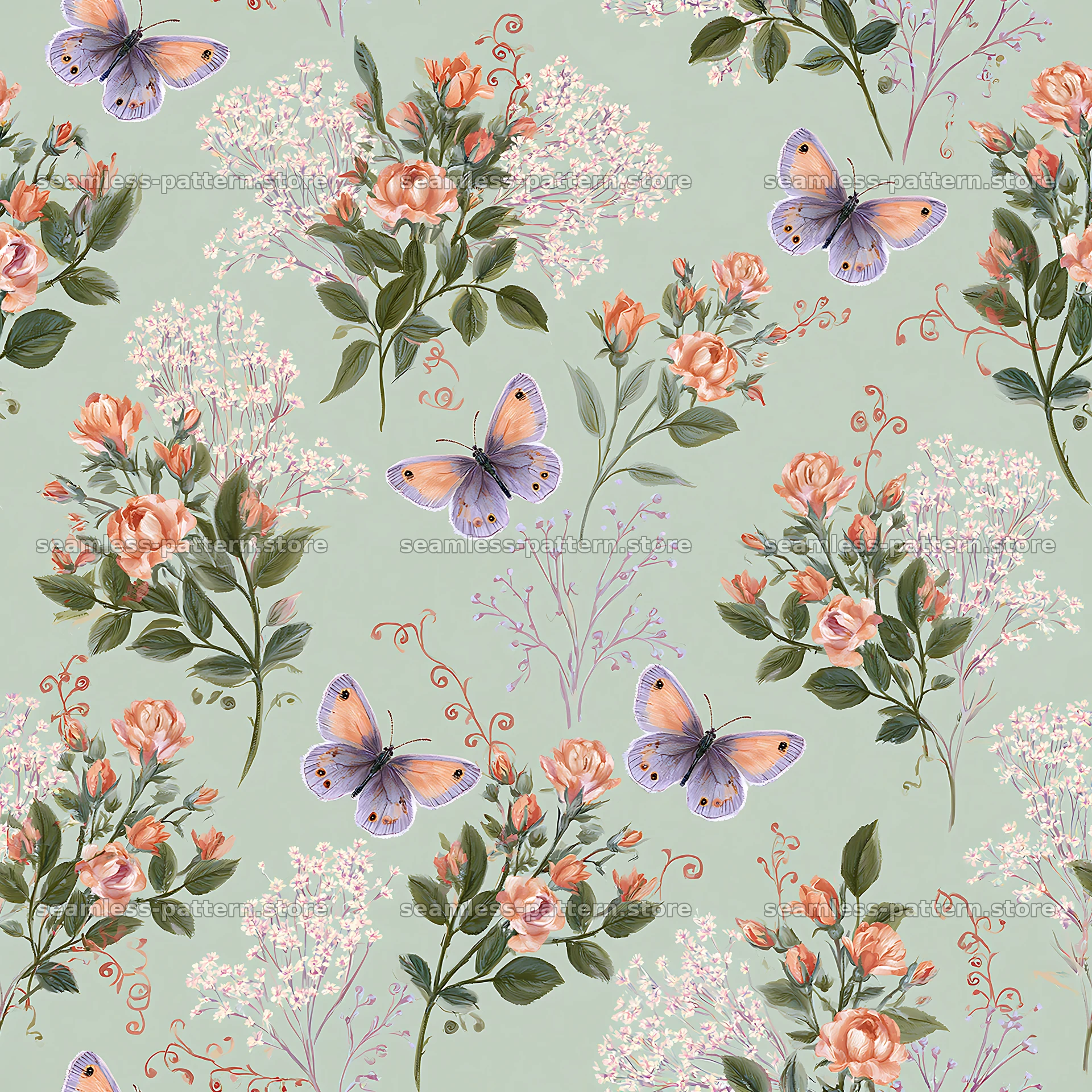 Fairy garden butterfly seamless pattern for fabric and wallpaper seamless pattern preview