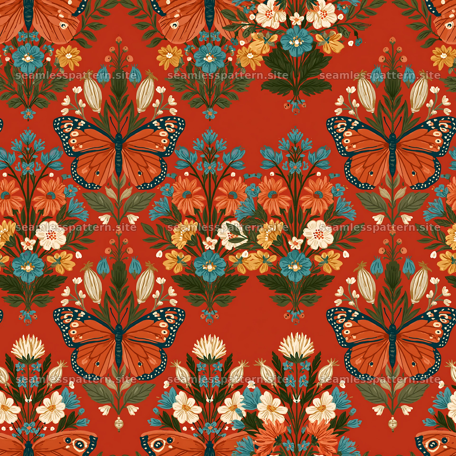 Fairy garden butterfly seamless pattern with floral motifs seamless pattern preview