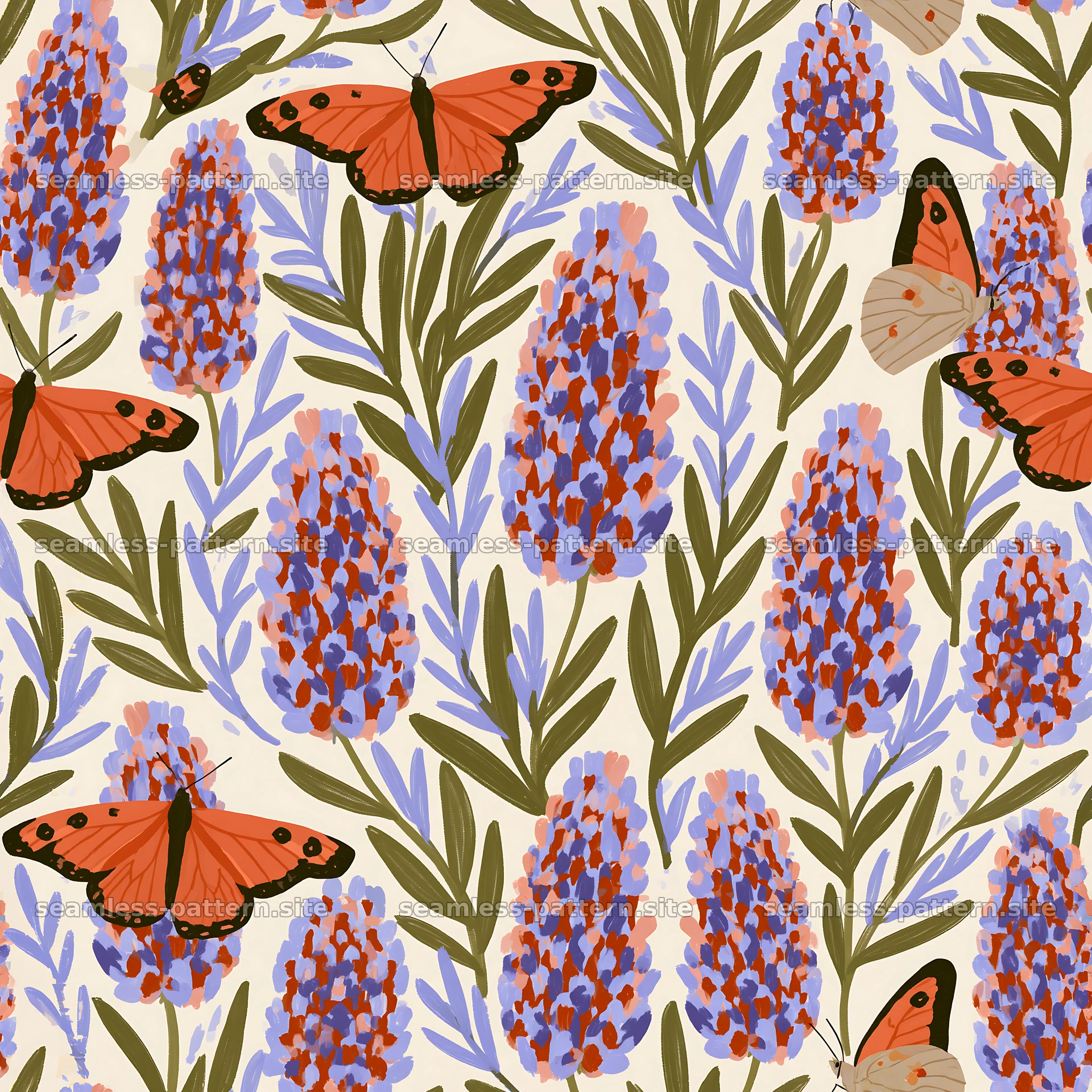 Butterfly and lavender seamless pattern for fabrics seamless pattern preview
