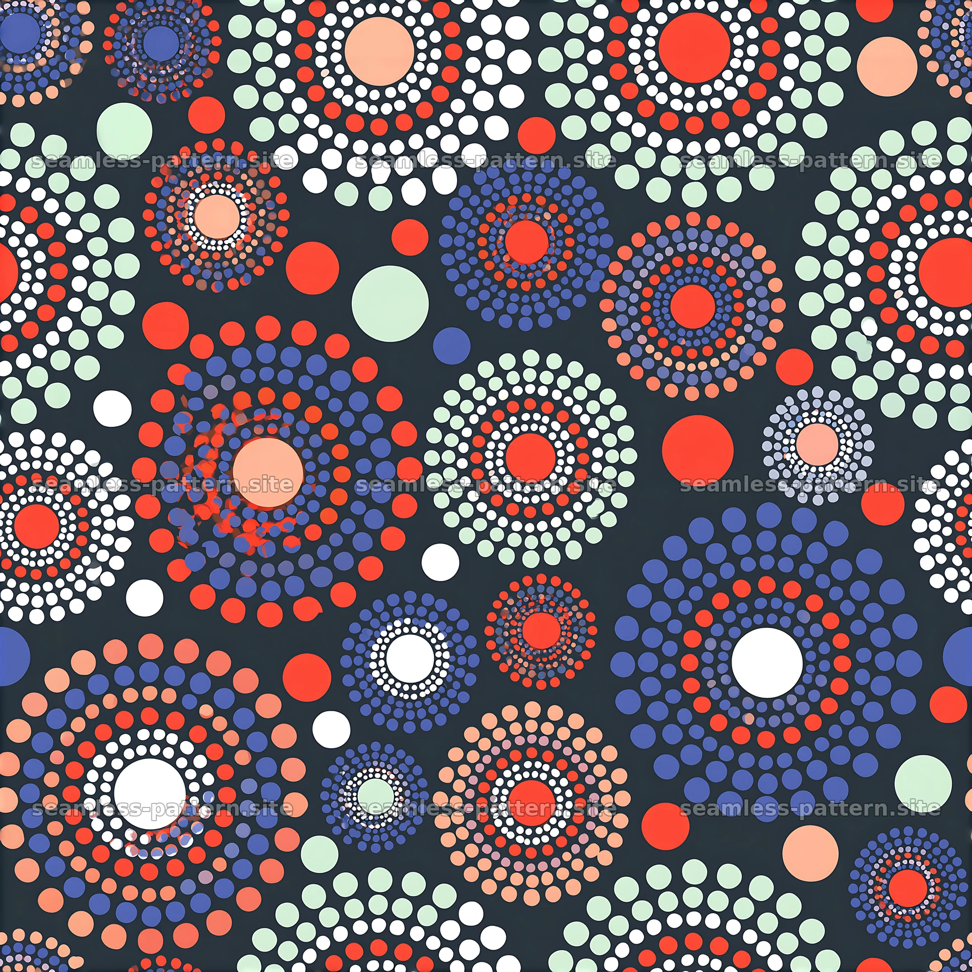 Colorful polka dot pattern with round shapes on dark background seamless pattern preview