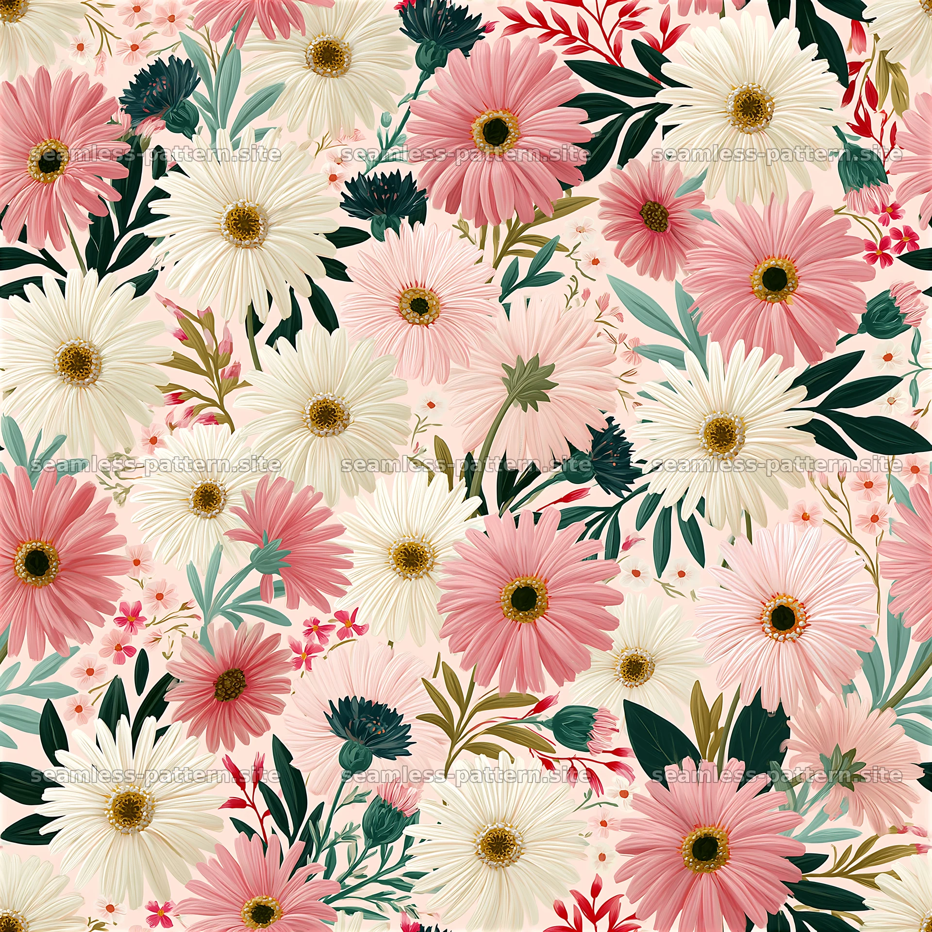 Colorful daisy seamless pattern filled with pink and white flowers seamless pattern preview